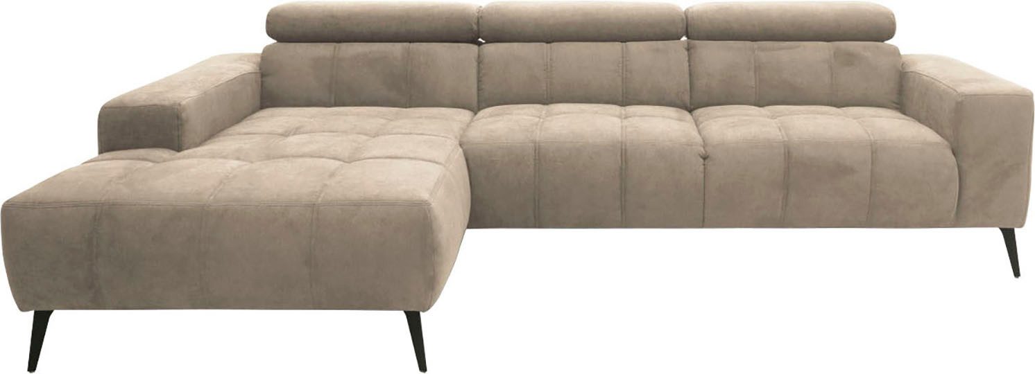 DOMO collection Hoekbank Trento L-vorm, met sledevoet of enkele voet naar keuze met verstelbare hoofdsteun, récamier links/rechts bestelbaar