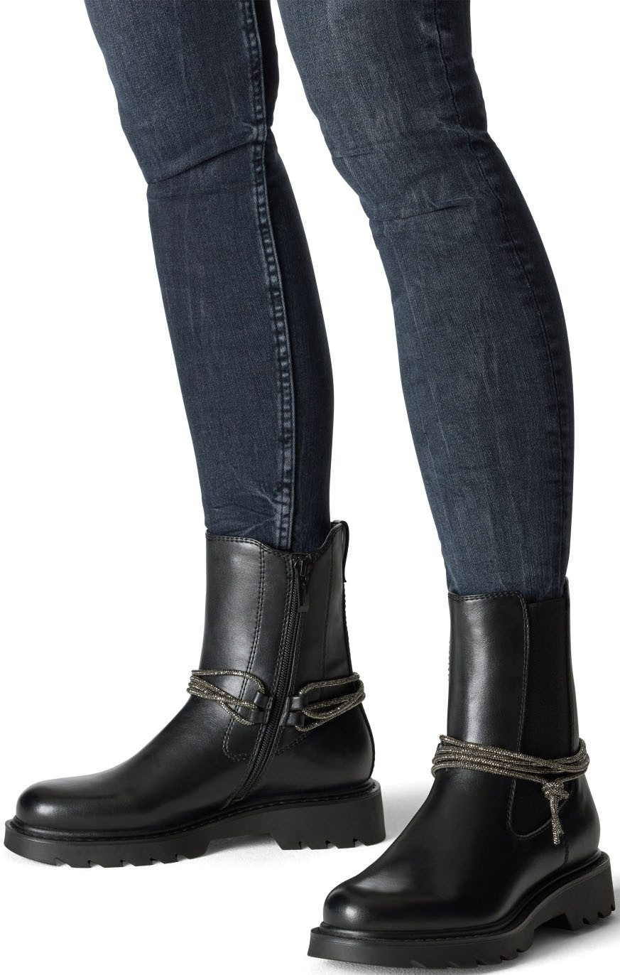 Tamaris Chelsea-boots blokhak, enkellaars versierd met fonkelende banden