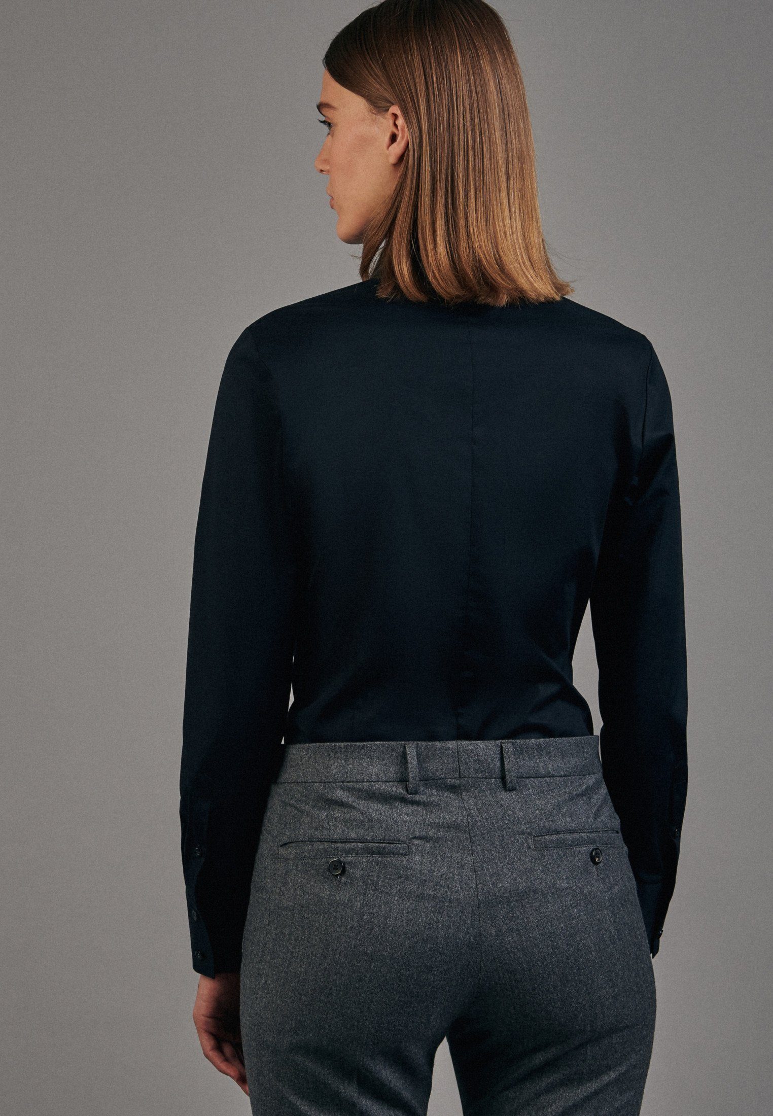 seidensticker Klassieke blouse Zwarte roos Lange mouwen kraag uni