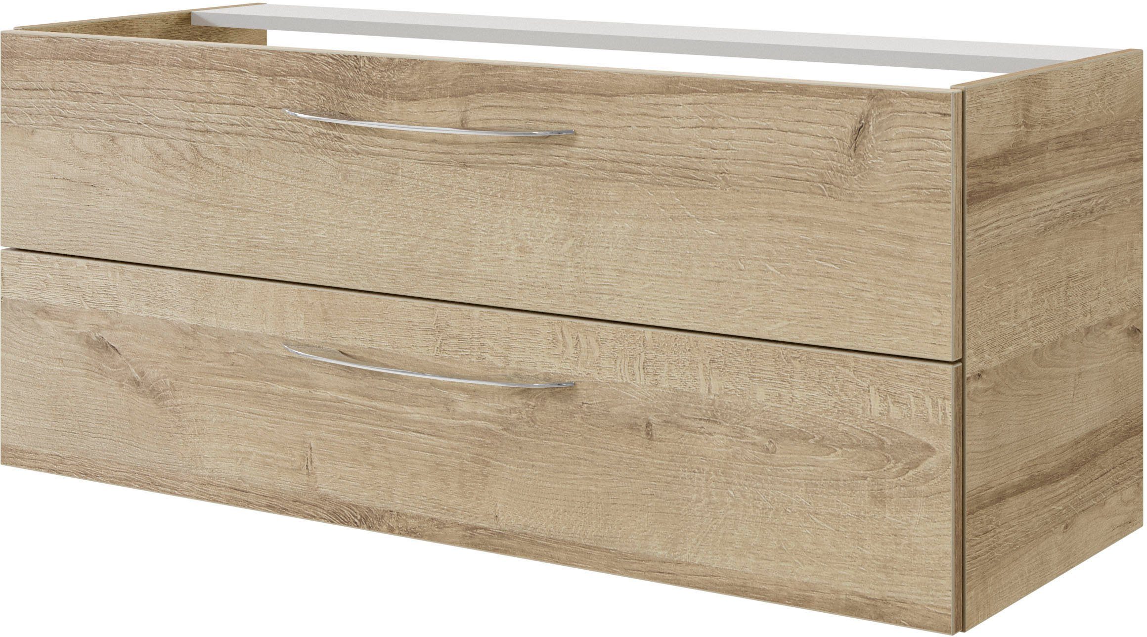 Saphir Wastafelonderkast Serie 4035 twee keramieken opzetwasbakenk met onderkast, 118 cm breed Wastafelmeubel, 2 laden, inclusief ladedempers, grepen glanzend chroom