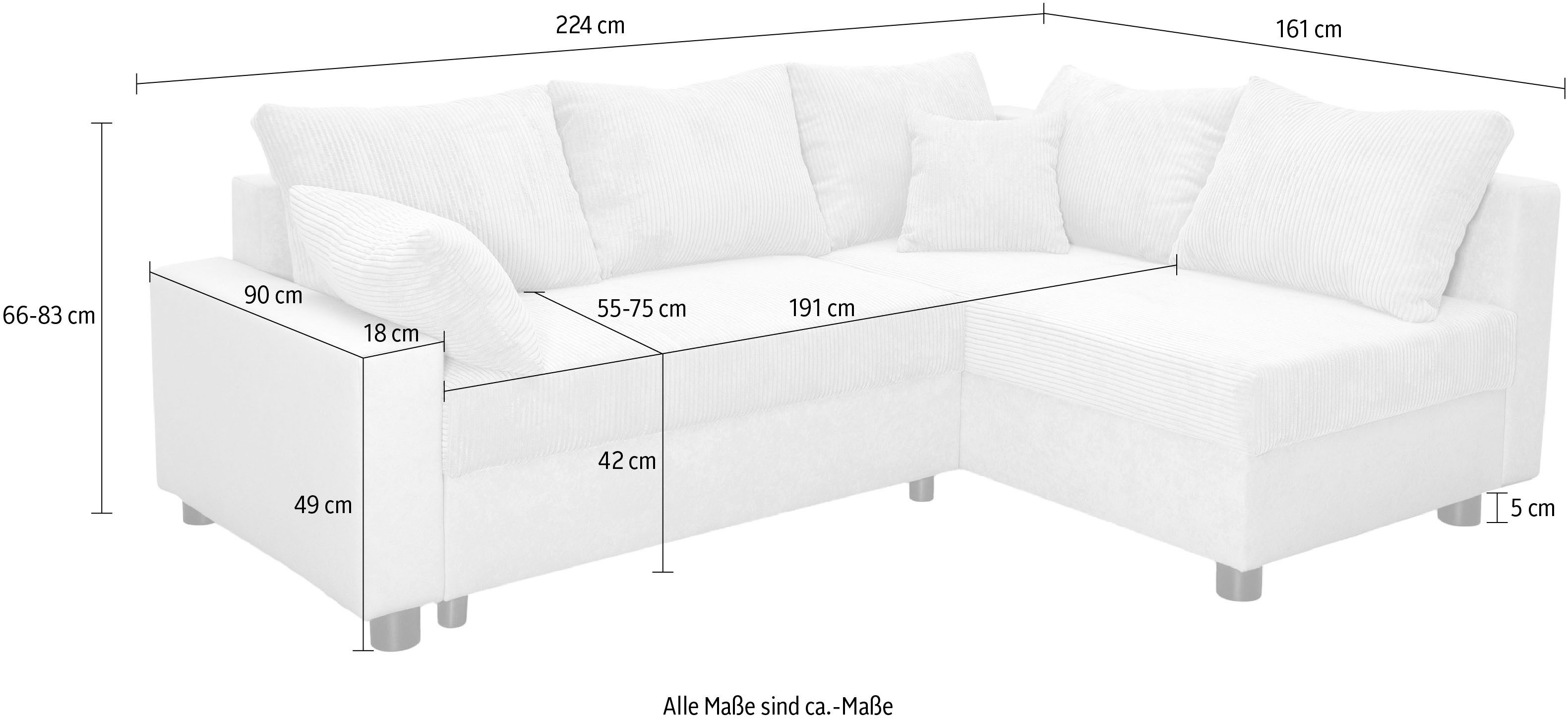 COLLECTION AB Hoekbank Parma L-vorm met slaapfunctie en bedlade, inclusief kussens, bonell-federkern