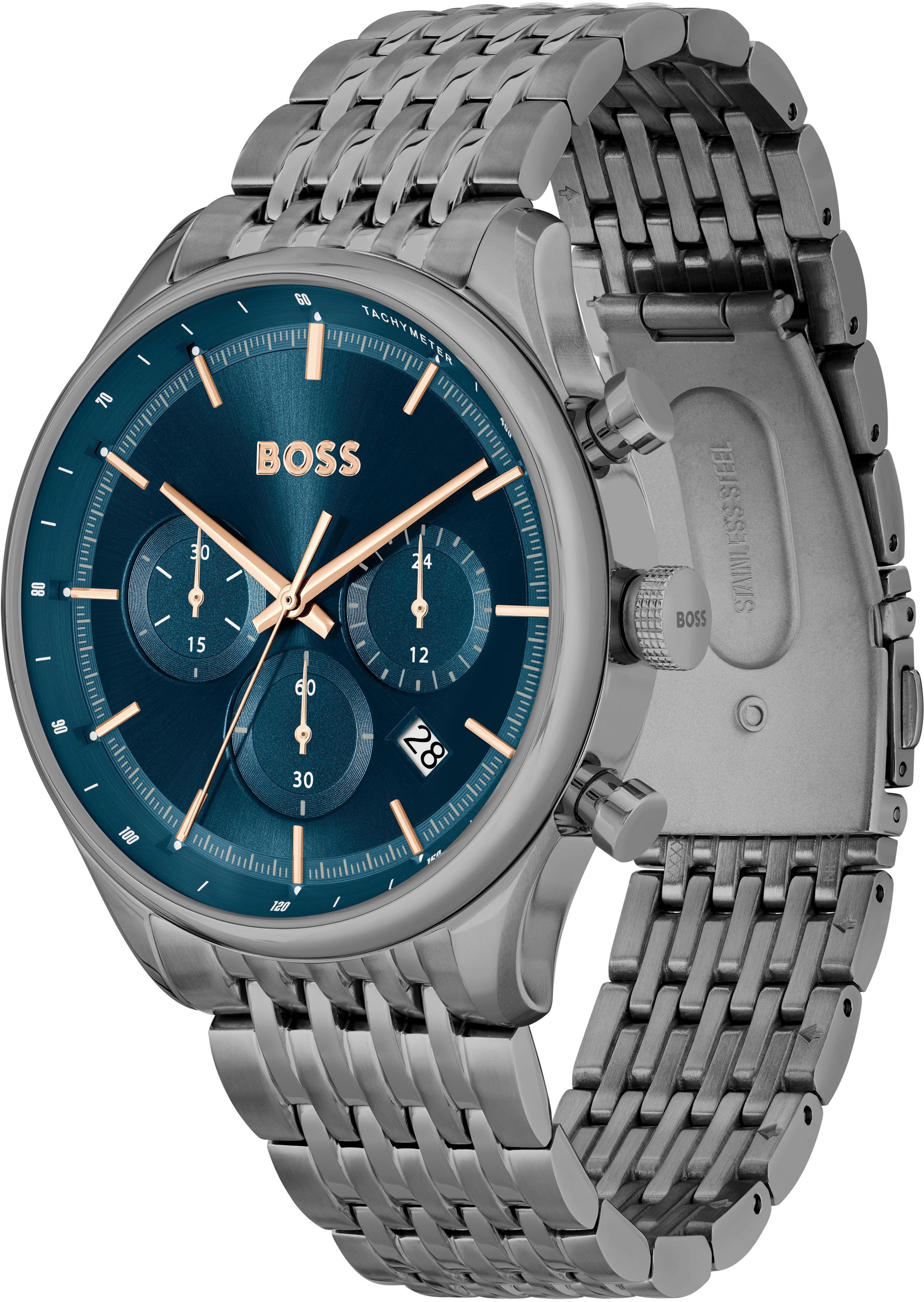 Boss Chronograaf Gregor Quartzhorloge, herenhorloge, horloge, stopwatchfunctie, roestvrijstalen band