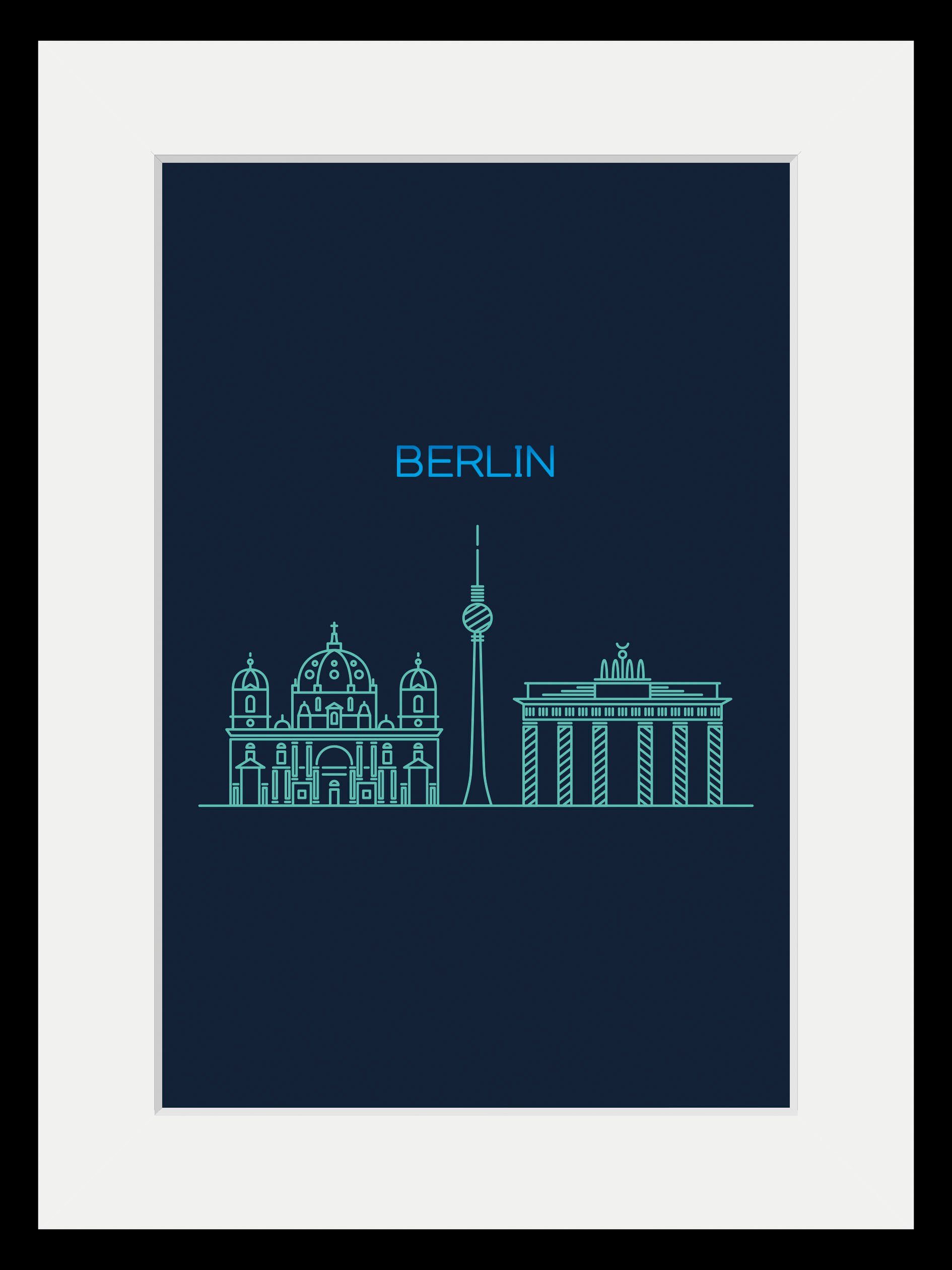queence Wanddecoratie Berlijn Sightseeing HD premium posterdruk incl. houten lijst (1 stuk)