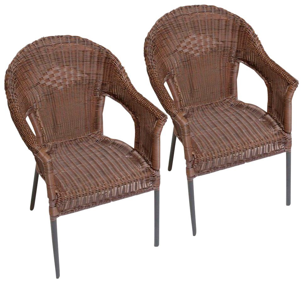MERXX Tuinstoel Ravenna set van 2, polyrotan, stapelbaar, bruin (set, 2 stuks) tuinstoelen bruin