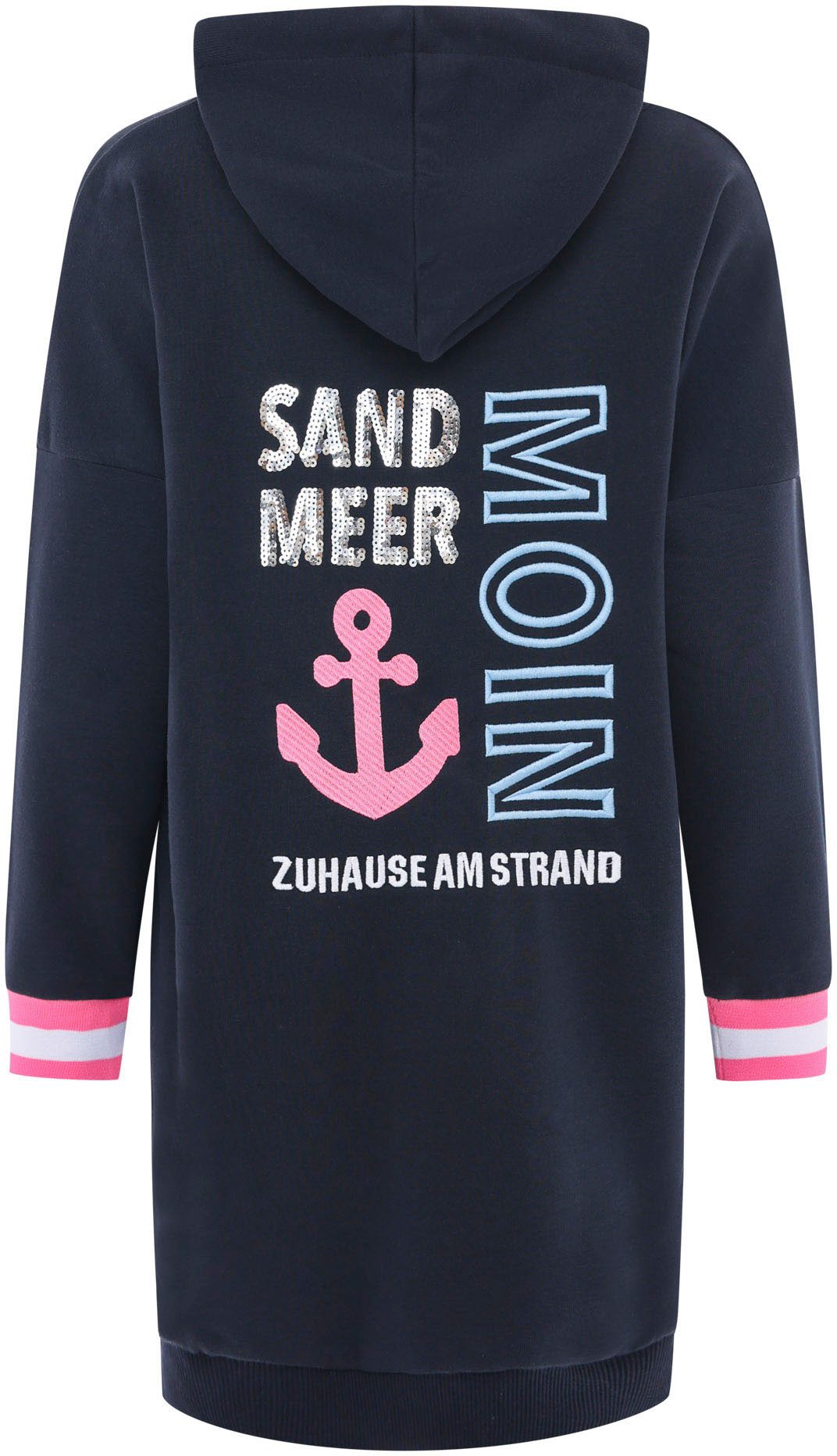 Zwillingsherz Sweatjurk met capuchon, zakken, voor- en achtermotief en boorden met neonstrepen