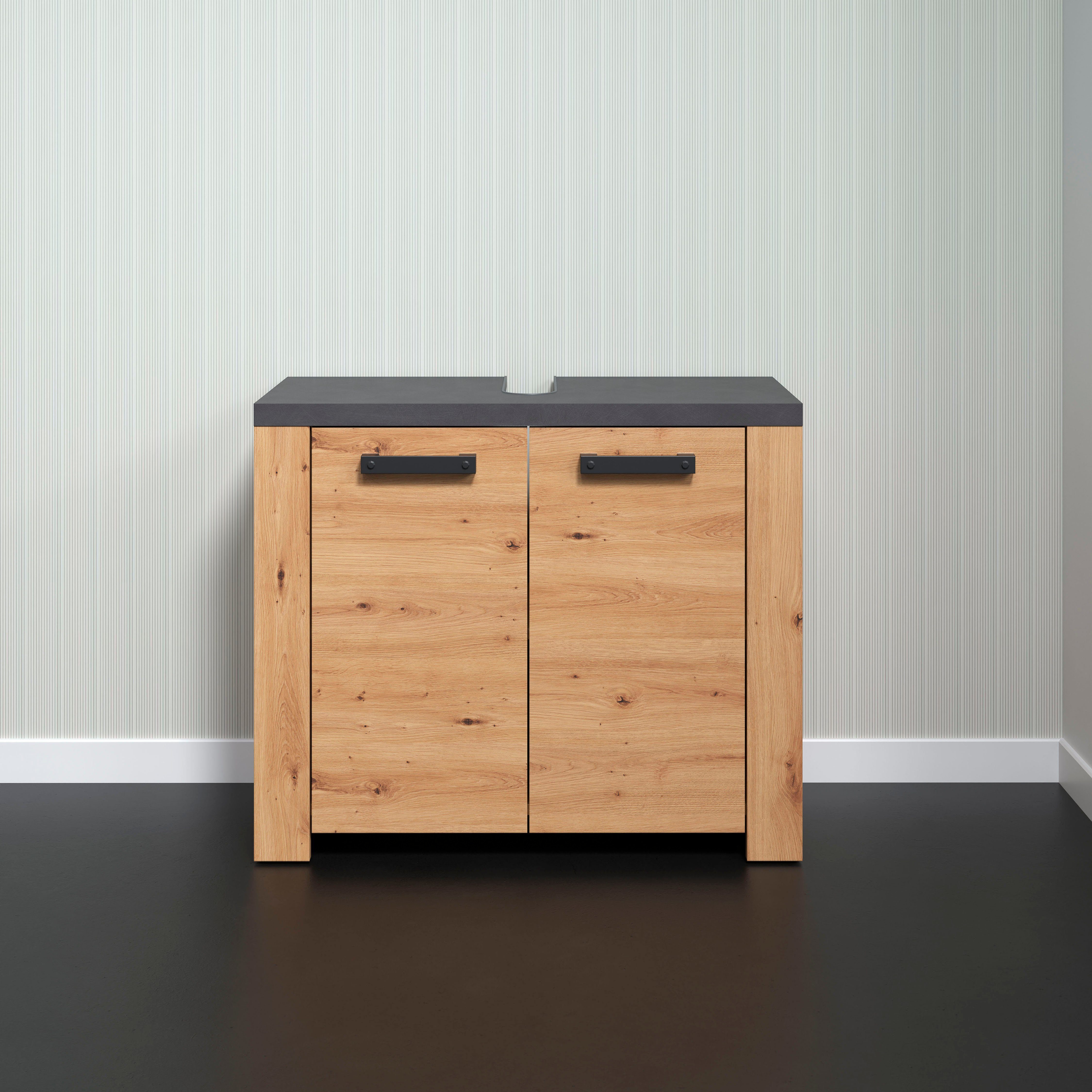 Home affaire Wastafelonderkast Ambres Wastafel in matte echt houtlook - afmetingen (B/D/H) 79/35/67 cm