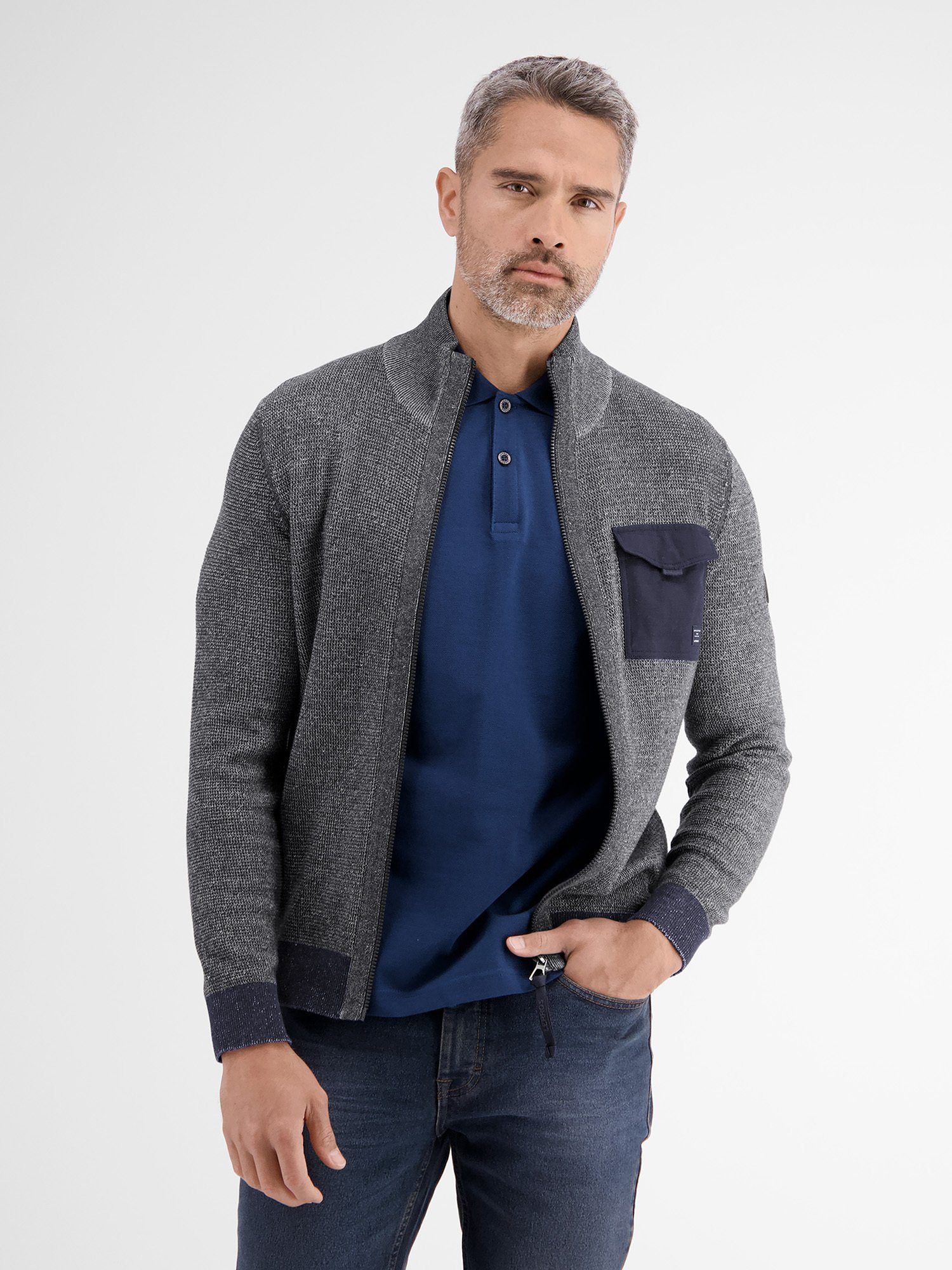Lerros Vest LERROS brei jack in stevige look heren vesten maat XL blauw