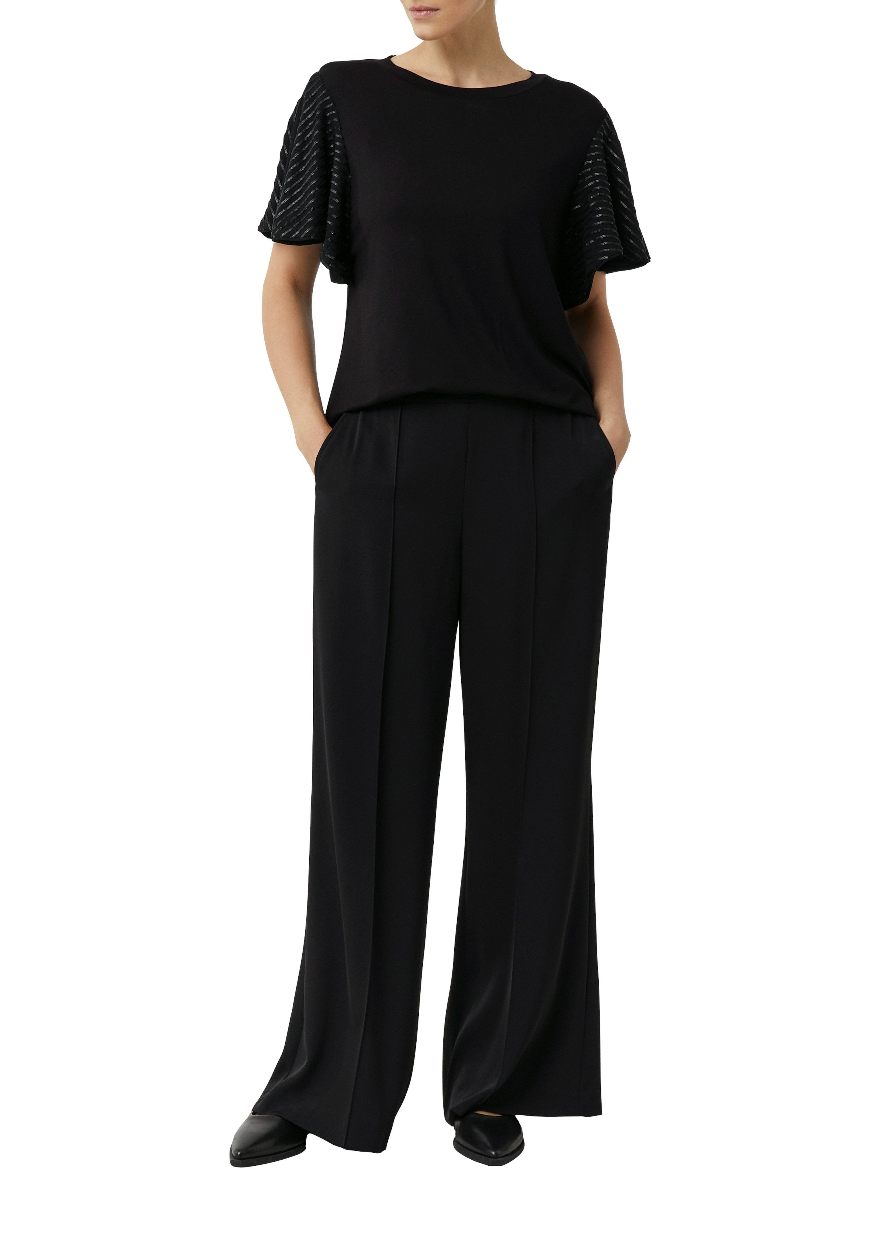 Comma Shirt met ronde hals met paillettenversiering op de mouwen