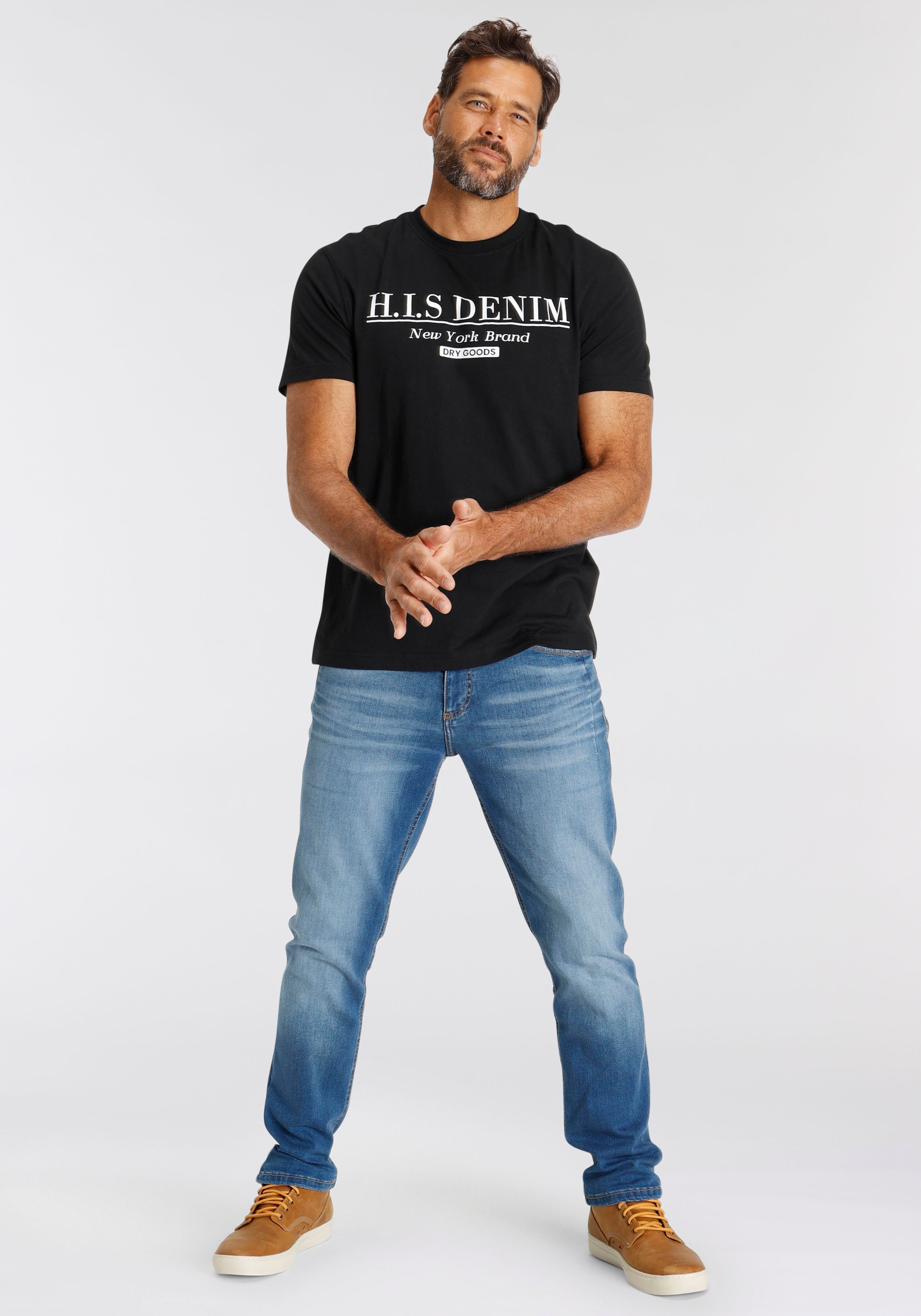 H.I.S T-shirt smalle pasvorm, bedrukt ontwerp, ronde hals
