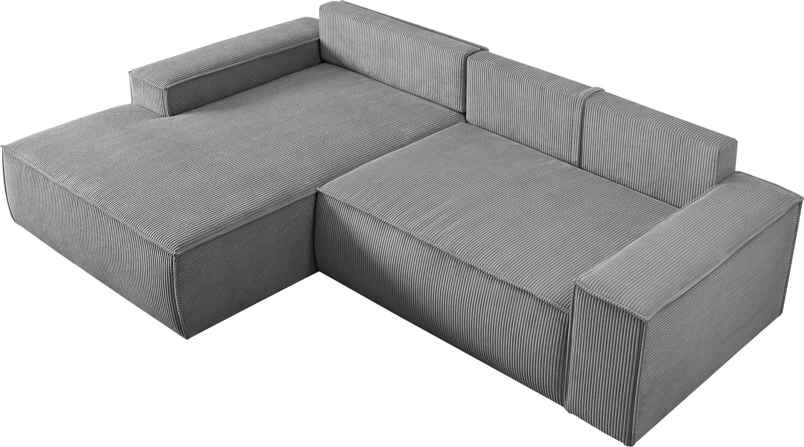 Home affaire Hoekbank SHERWOOD bedbank 267 cm, L-model, Slaapfunctie met bedlade (210x136 cm), cord, vintage, fluweel