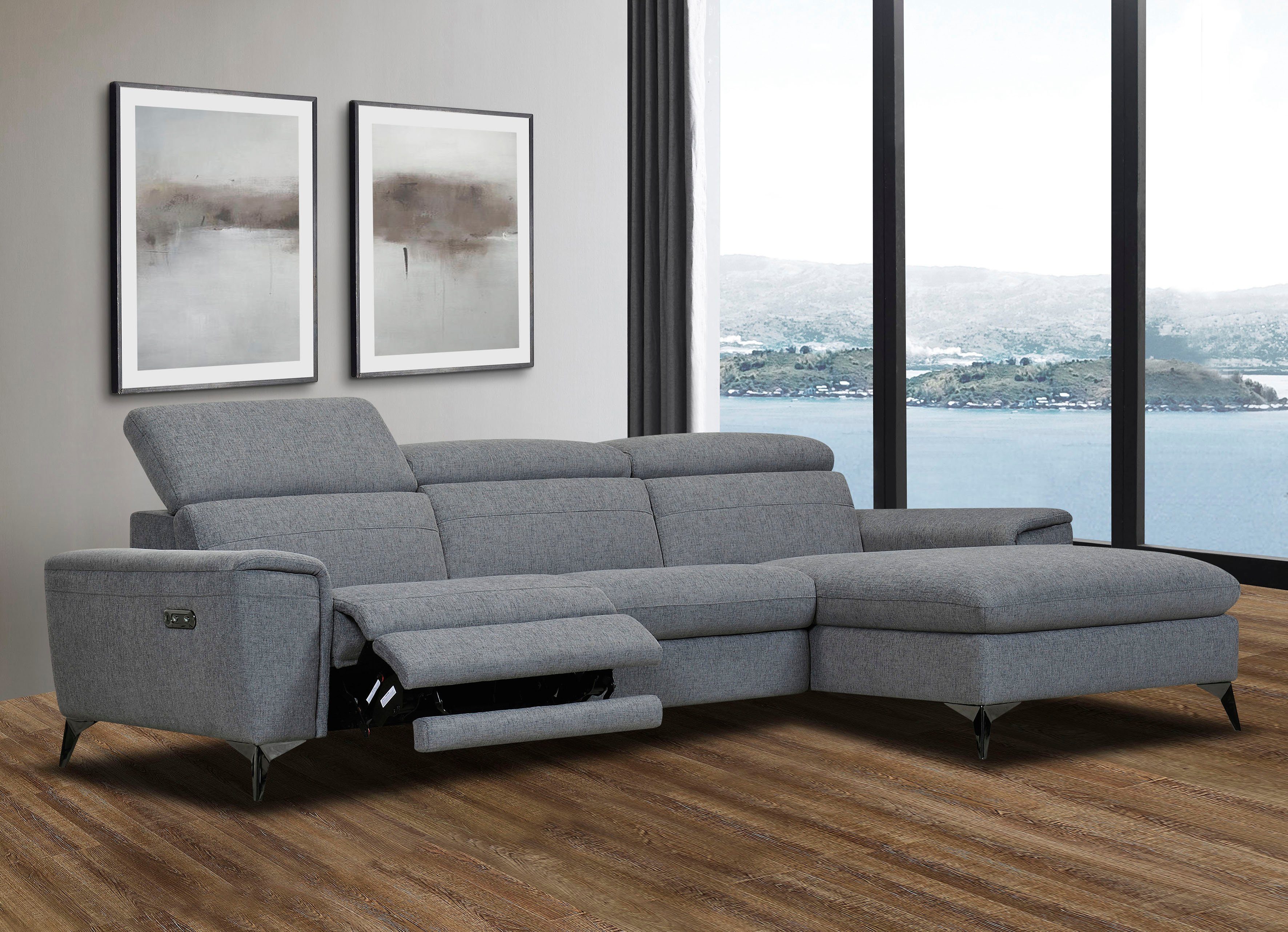 Places of Style Hoekbank Theron, L-vorm, 263 cm, elektrische relaxfunctie, usb-aansluiting, handmatig verstelbaar hoofdeind