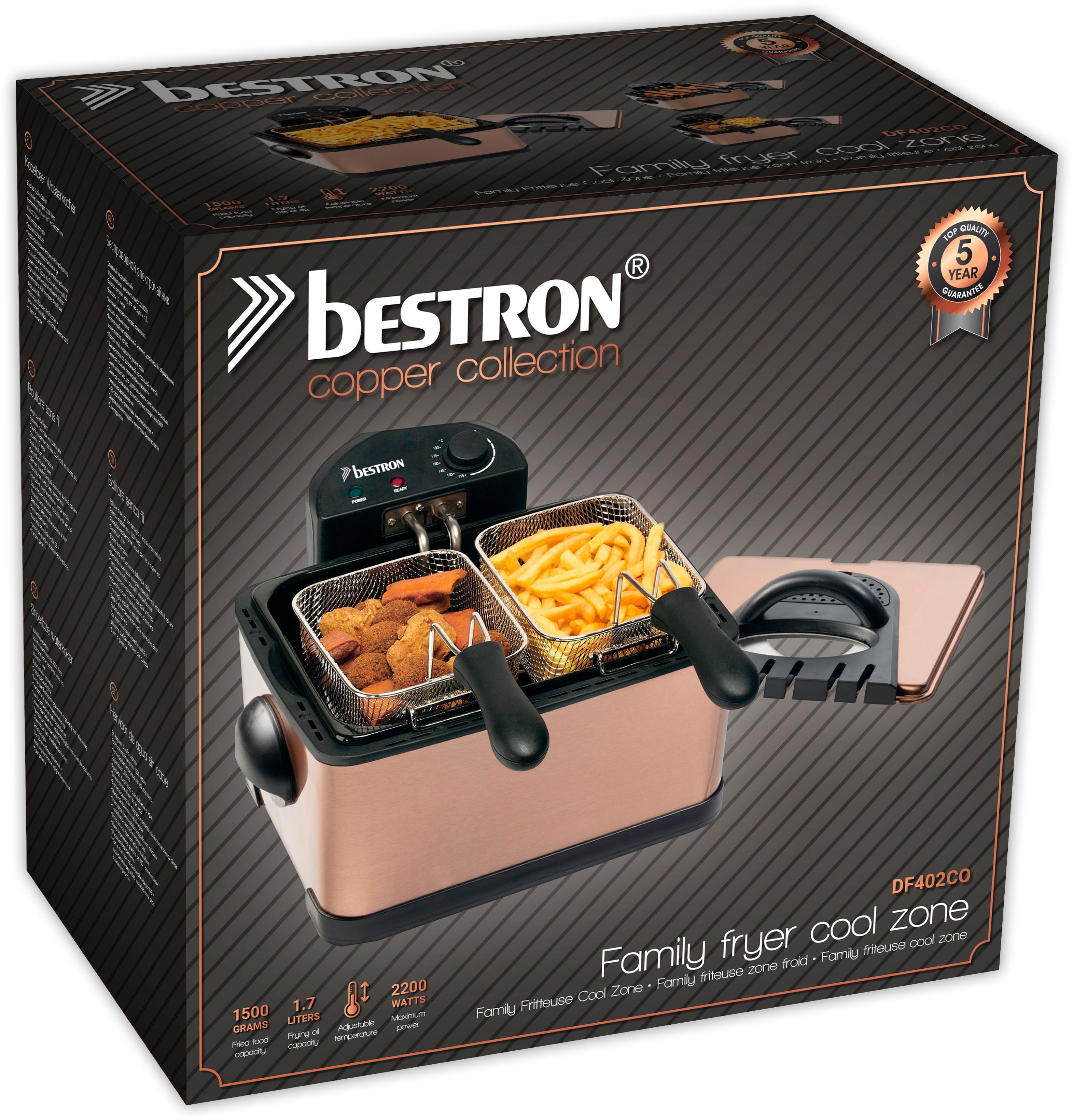 bestron Friteuse DF402B Cool Zone Capaciteit 1x ca. 1,5 kg/2x ca. 0,75 kg, 3 frituurmanden, 4 liter