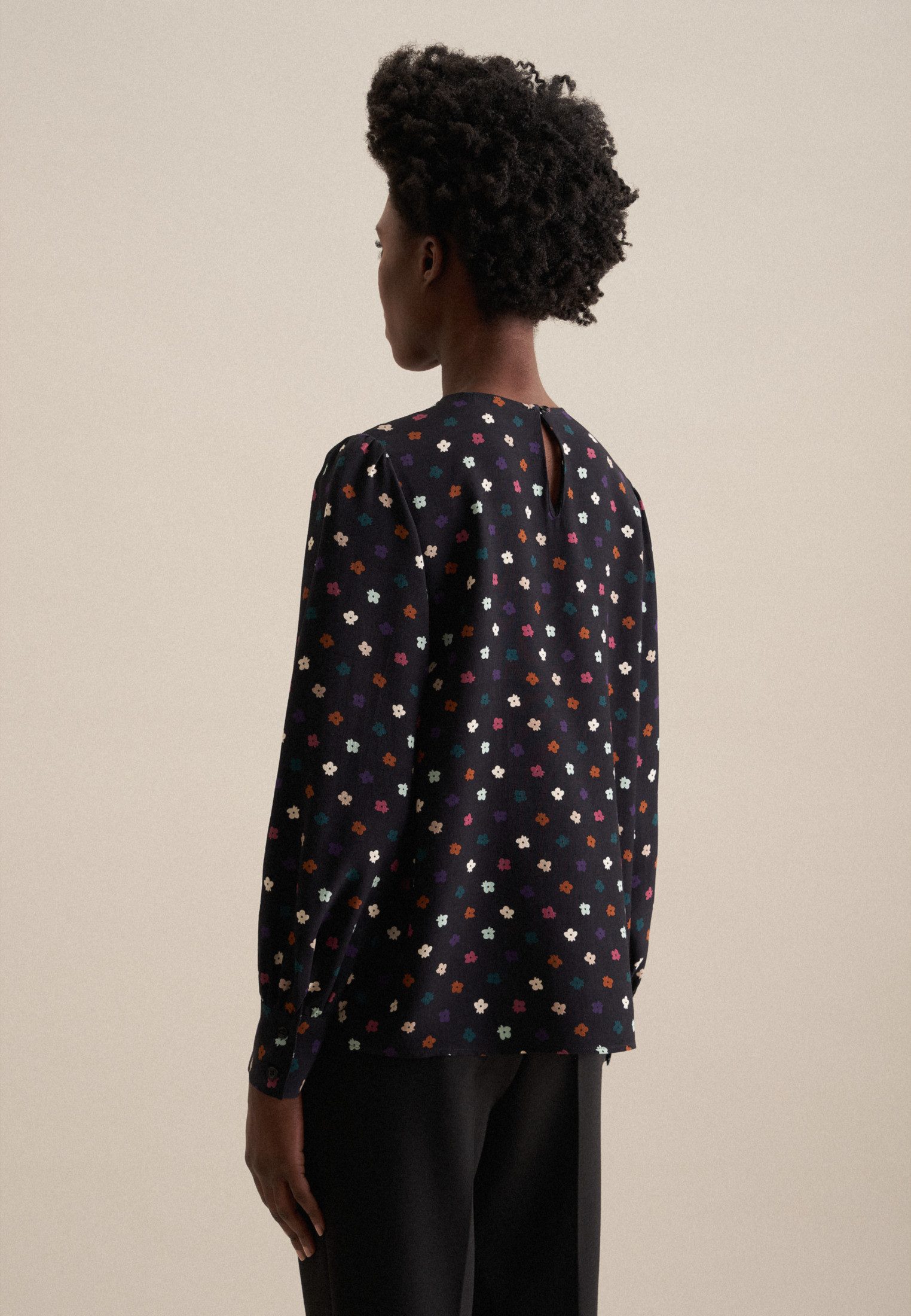 seidensticker Shirtblouse Zwarte roos Lange mouwen ronde hals print