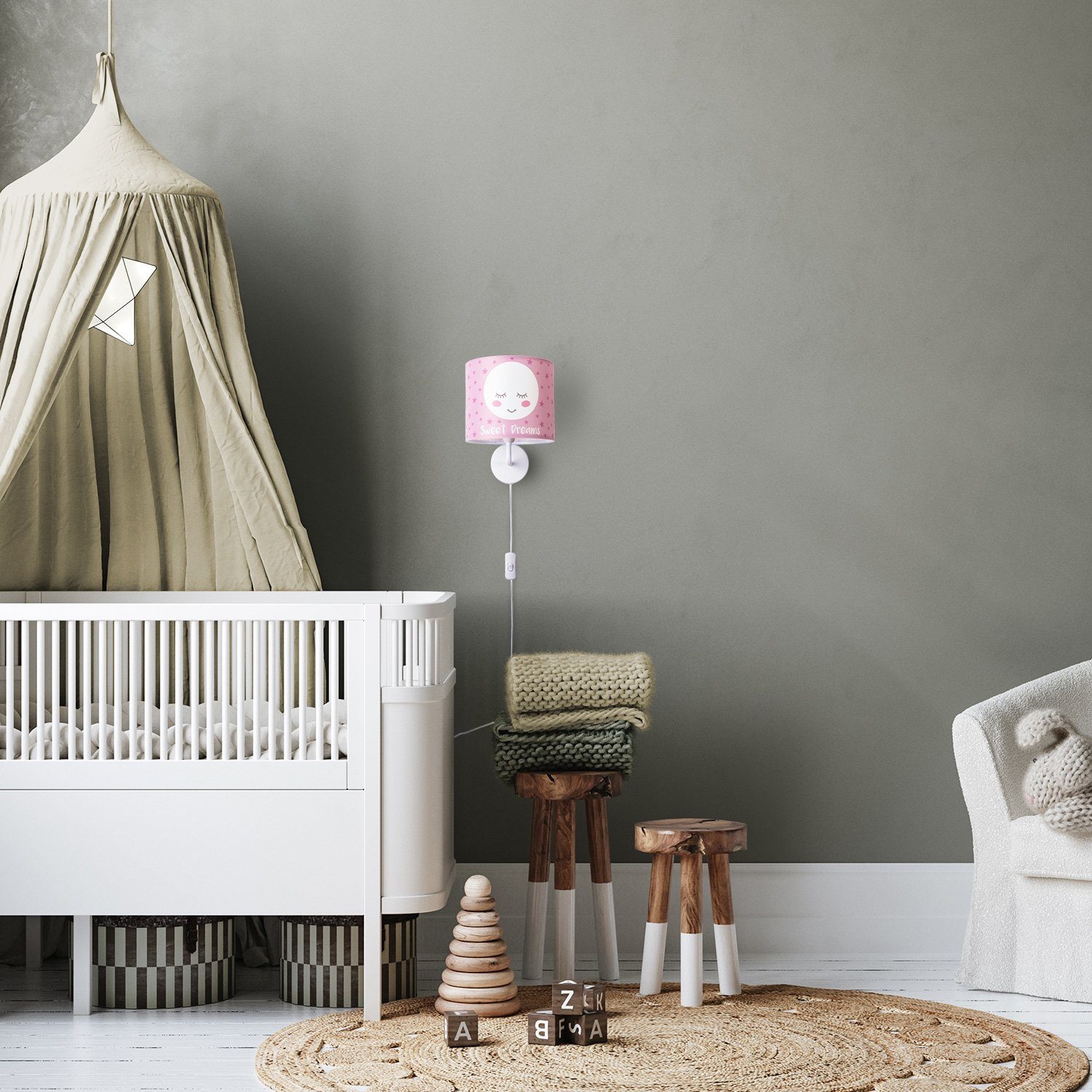 Paco Home Wandlamp Aleyna 103 Kinderlamp babykamer kinderkamer âˆ…18cm maan kabel 3m E14