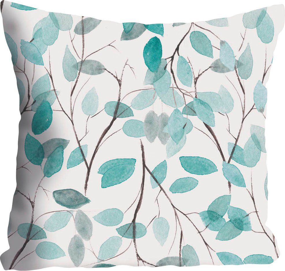 queence Sierkussen Sophir Kussenhoes, fijne takmotieven, turquoise, wit, minimalistisch, natuur, elegant (1 stuk)
