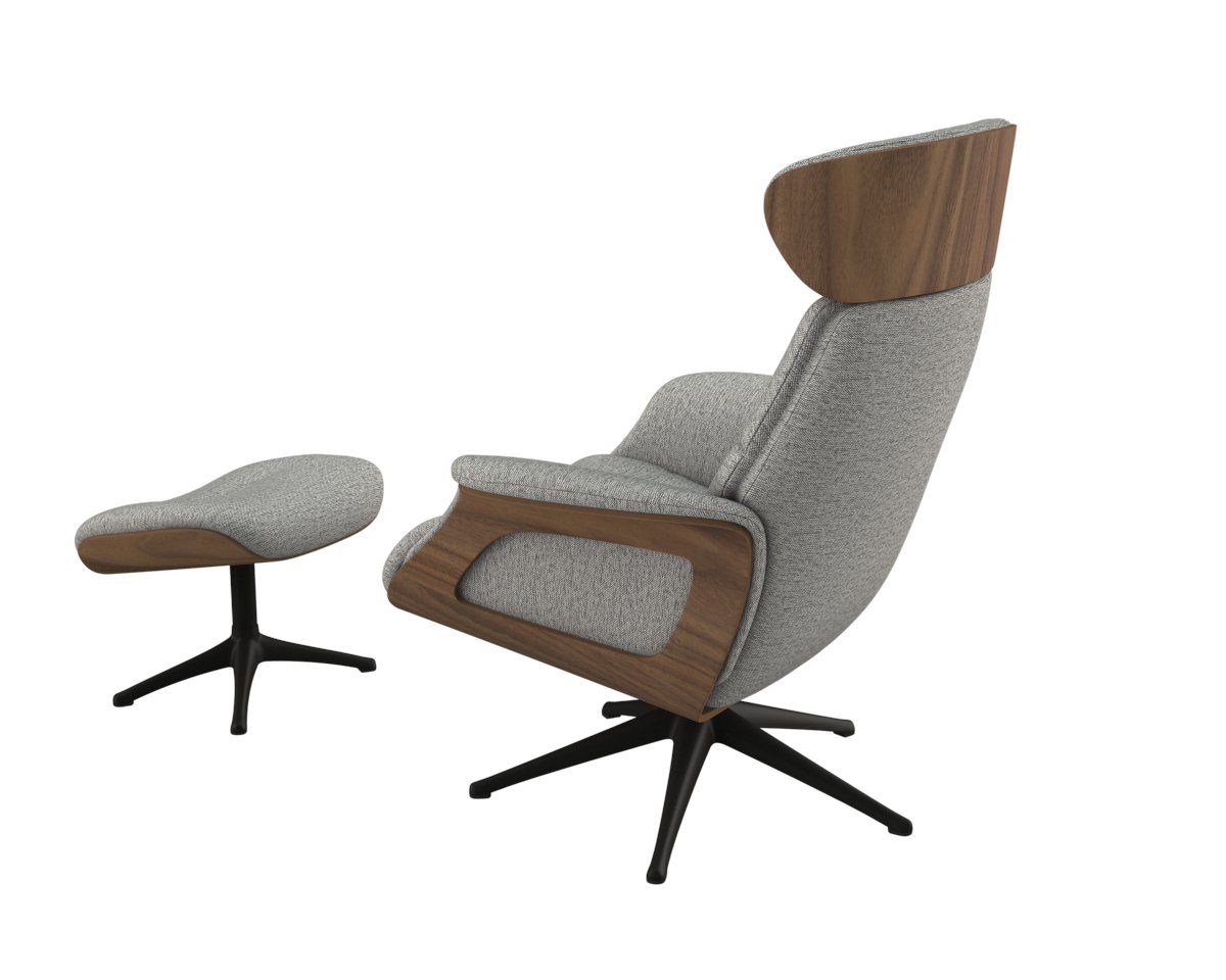 FLEXLUX Relaxfauteuil Clement relaxstoel, gestoffeerde stoel, ligstoel, TV-stoel, Rug- & hoofdverstelling, draaibaar, armleuning walnoot, voet zwart