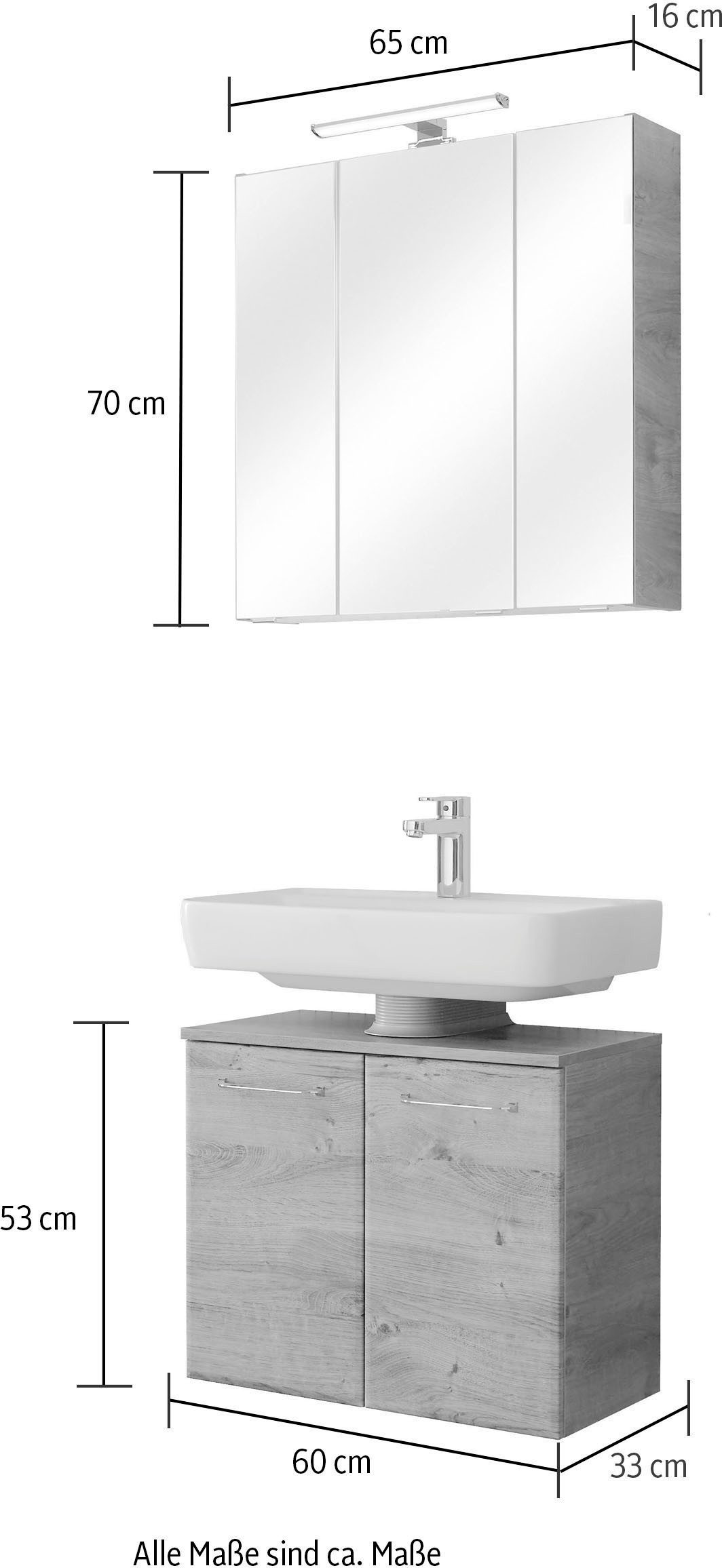 Saphir Badmeubelset Quickset 2-delig, wastafelonderkast en LED-spiegelkast zonder wastafel, incl. deurdempers, 5 deuren, 6 legplanken (set)