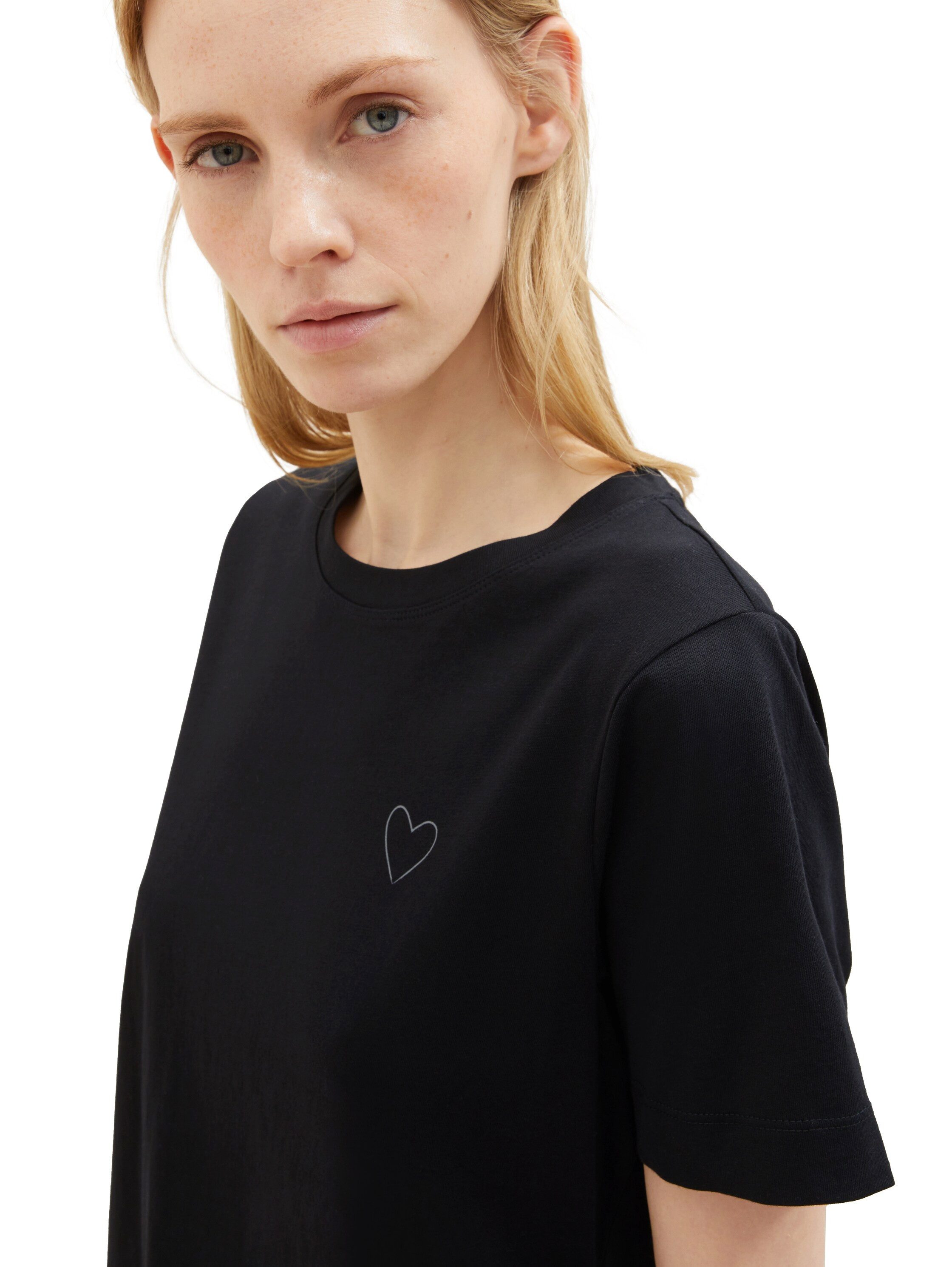 Tom Tailor Shirt met ronde hals met hartmotief als frontprint