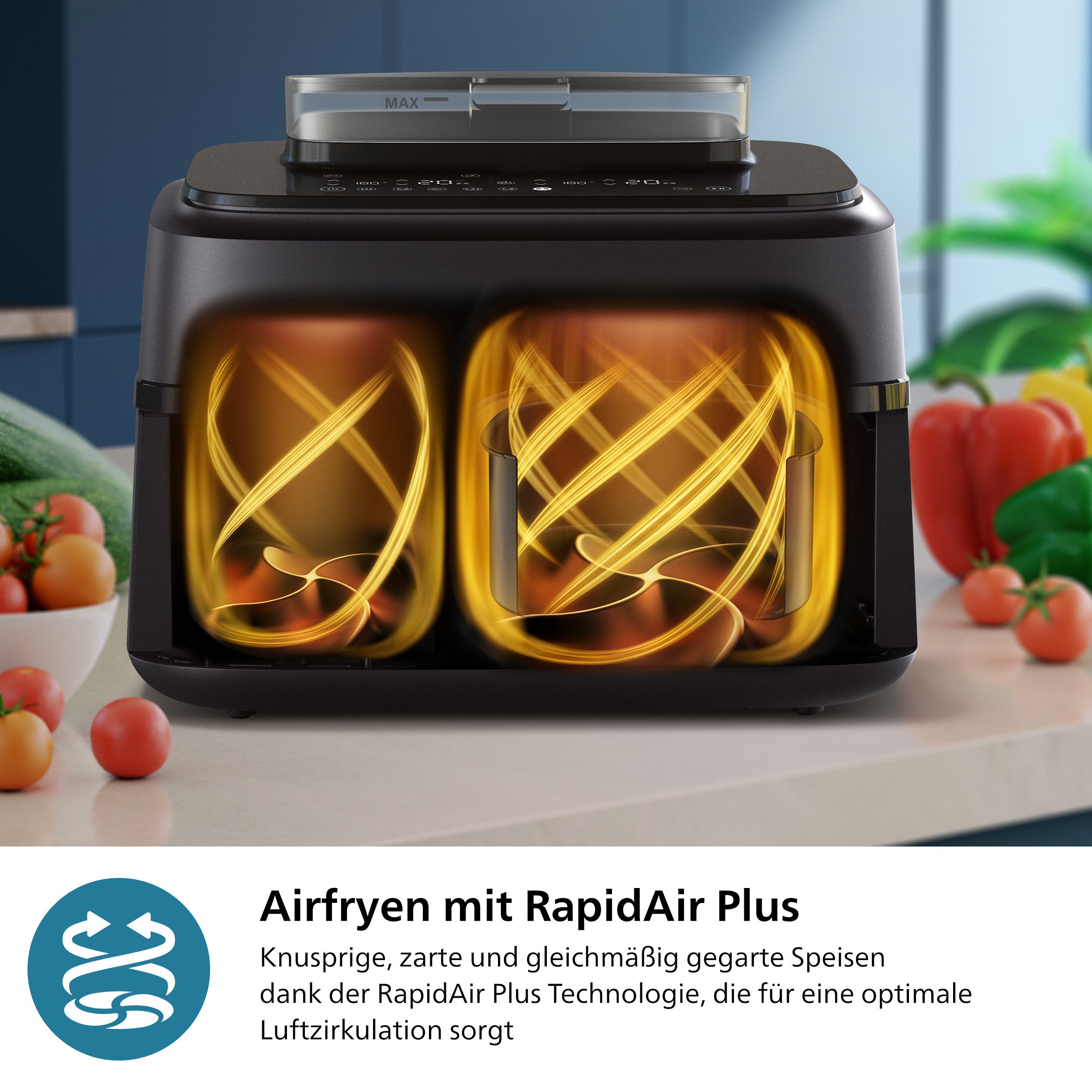 Philips Airfryer NA552/00 Steam Airfryer 5000 Series Dual Basket 9L Kapazität (3L+6L)