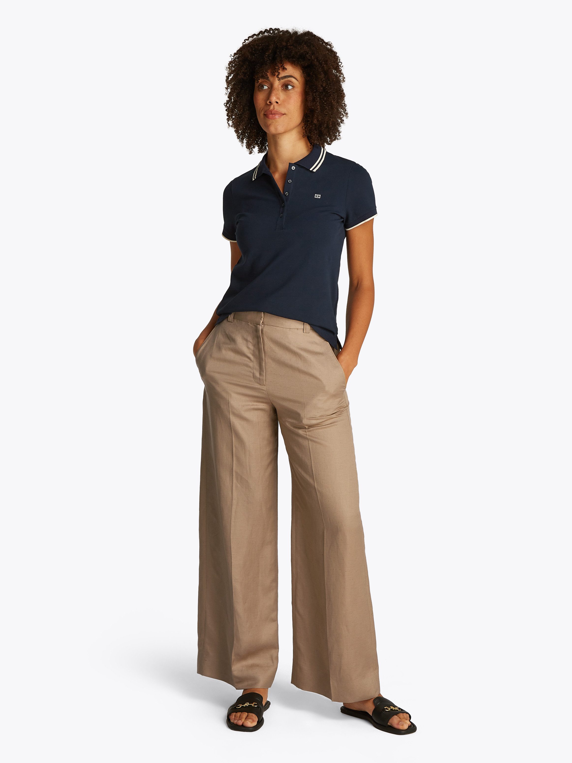 Tommy Hilfiger Linnen broek VISCOSE LINEN WIDE LEG PANTS met persplooien, koel premium linnen