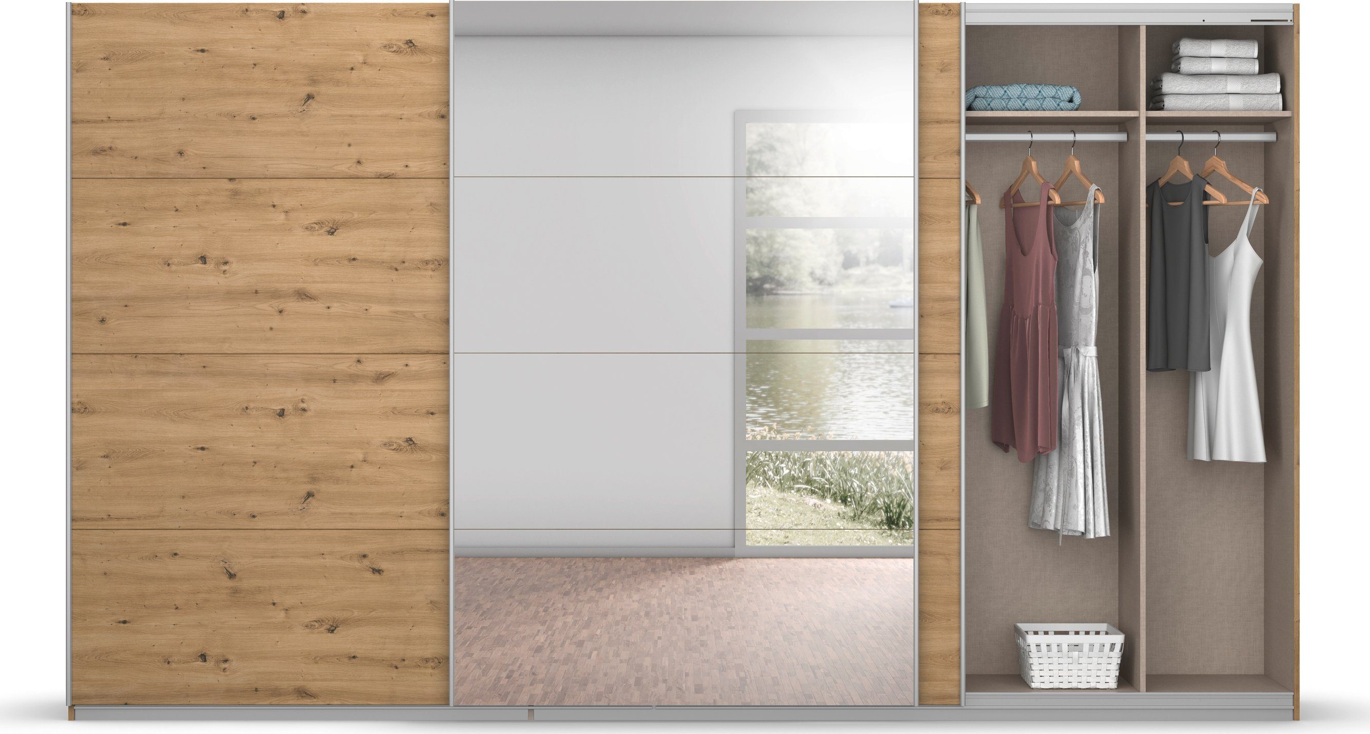 rauch Zweefdeurkast Kledingkast kast garderobe BESTSELLER KOLUNA met spiegel inclusief 2 binnenladen en extra legplanken made in germany