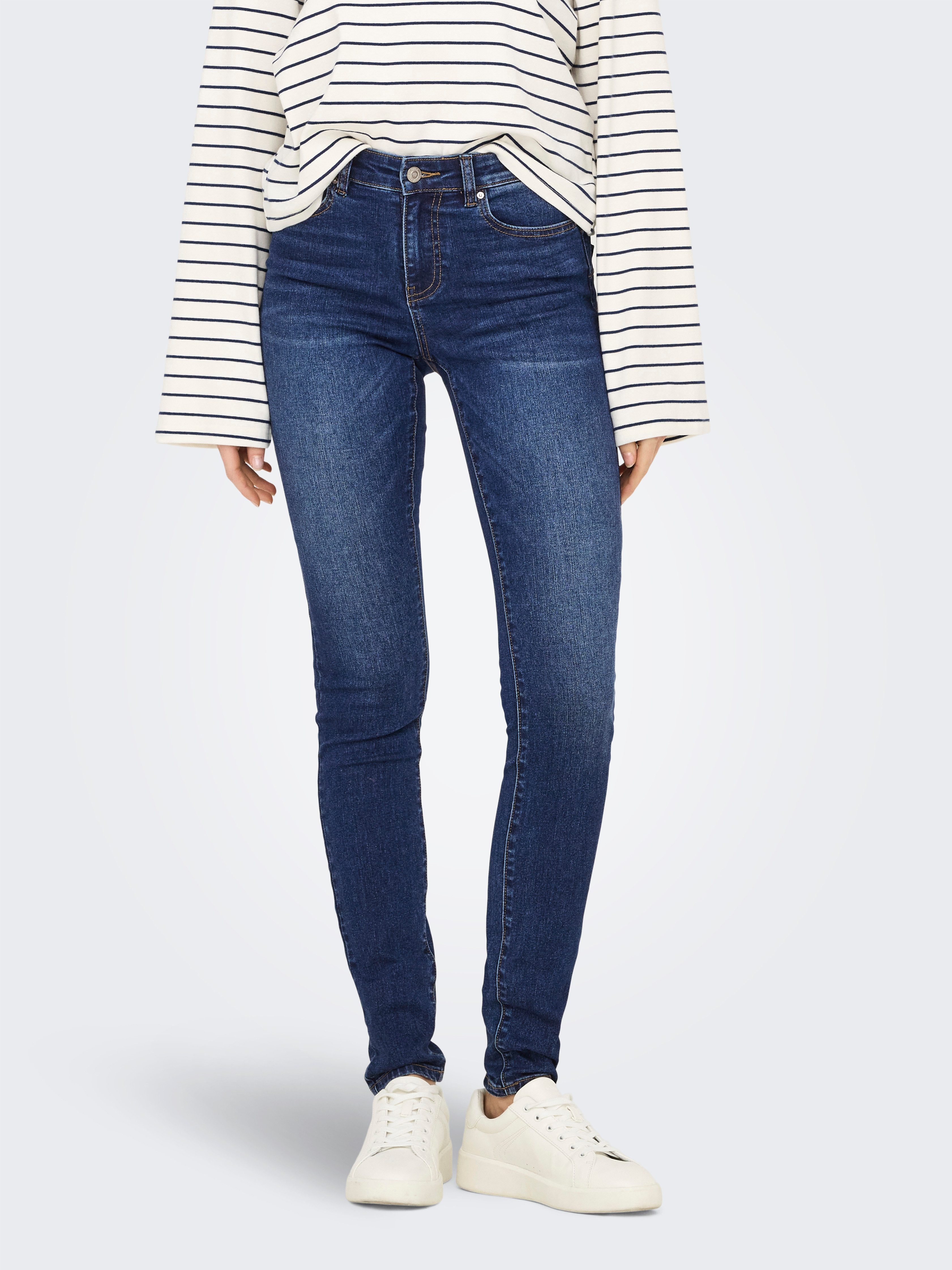 Only Skinny fit jeans ONLRINA MID WAIST PUSH UP SK BOX DNM dames skinny jeans maat XS (34) blauw