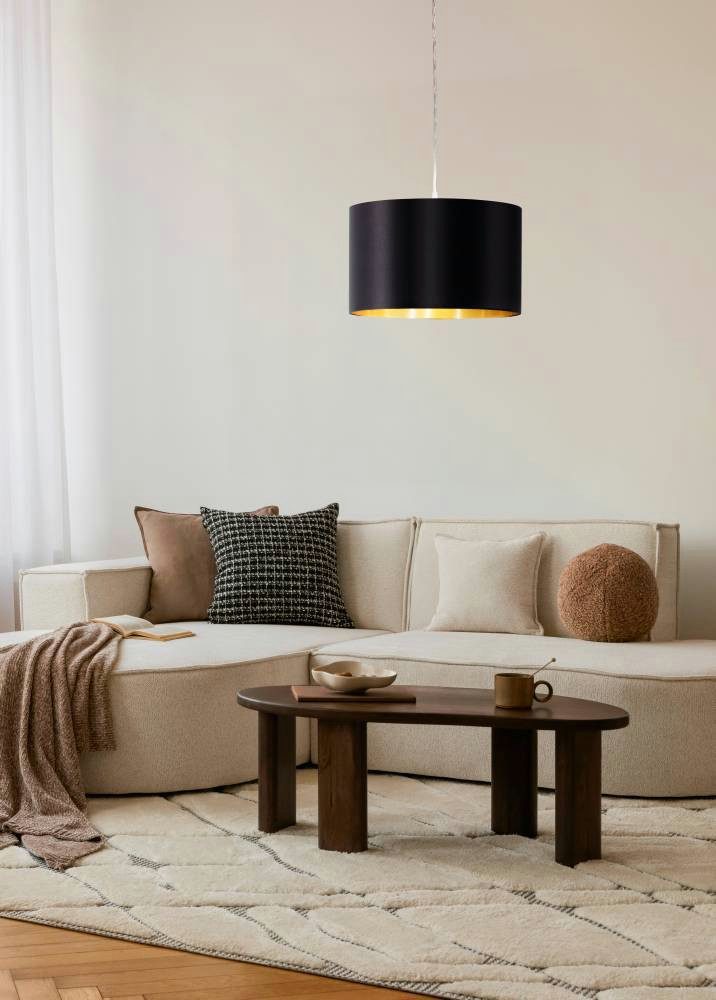 EGLO Hanglamp MASERLO hanglamp, zwart, goud, zilver, stof, elegant, modern