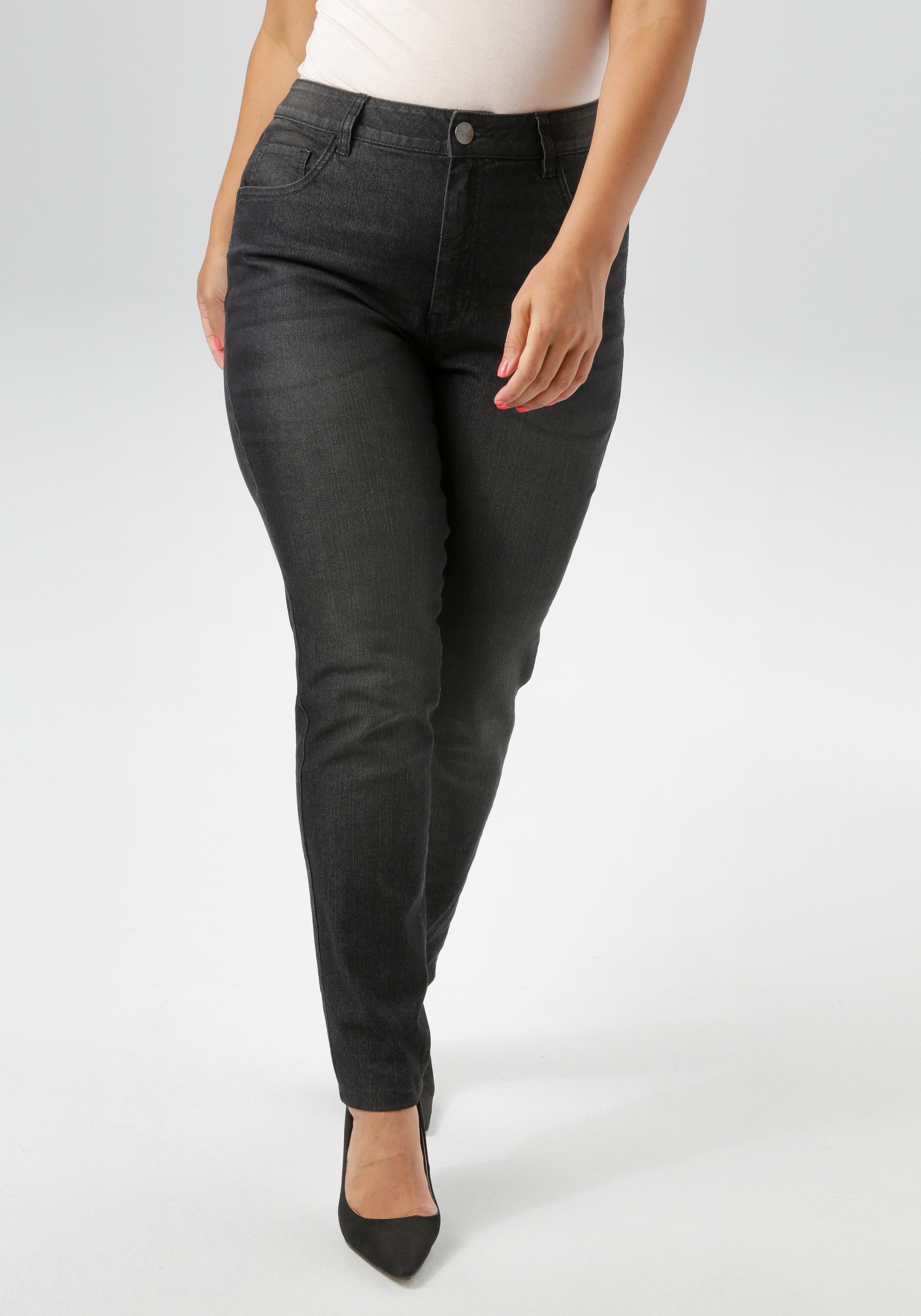 Aniston PLUS Skinny fit jeans regular taille - in subtiele used-wassing - nieuwe kollectie