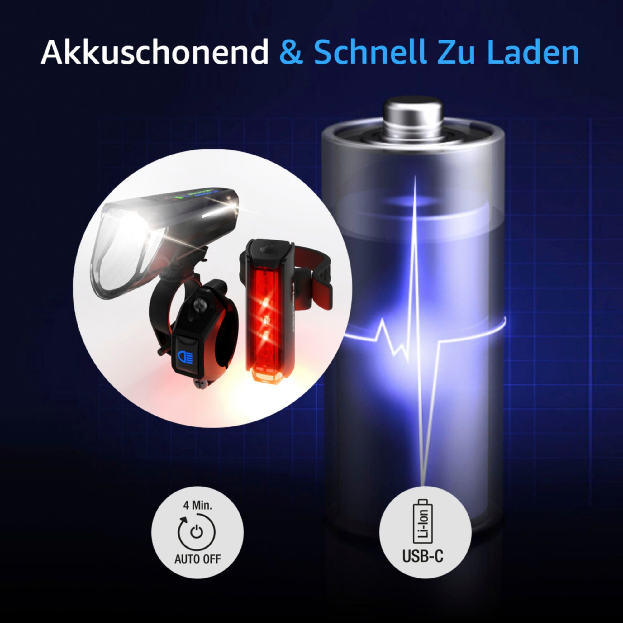 Fischer Fietsverlichting Led-accu-Bel. Set plus 100x130 groot licht + twin stop (set, 2-delig)