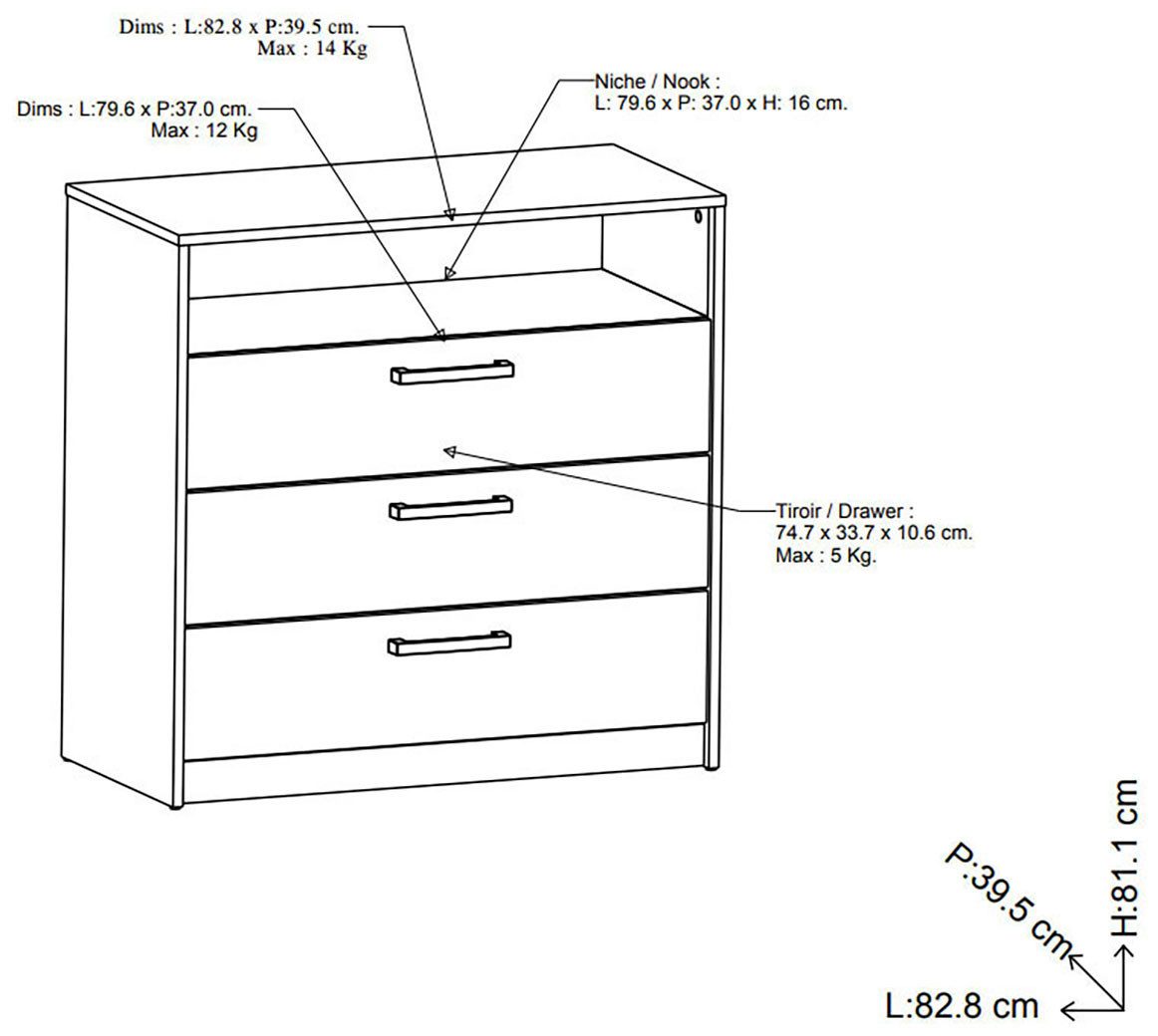 Demeyere GROUP Kast met laden en deuren Watson Ladescommode 3 lades 1 niche