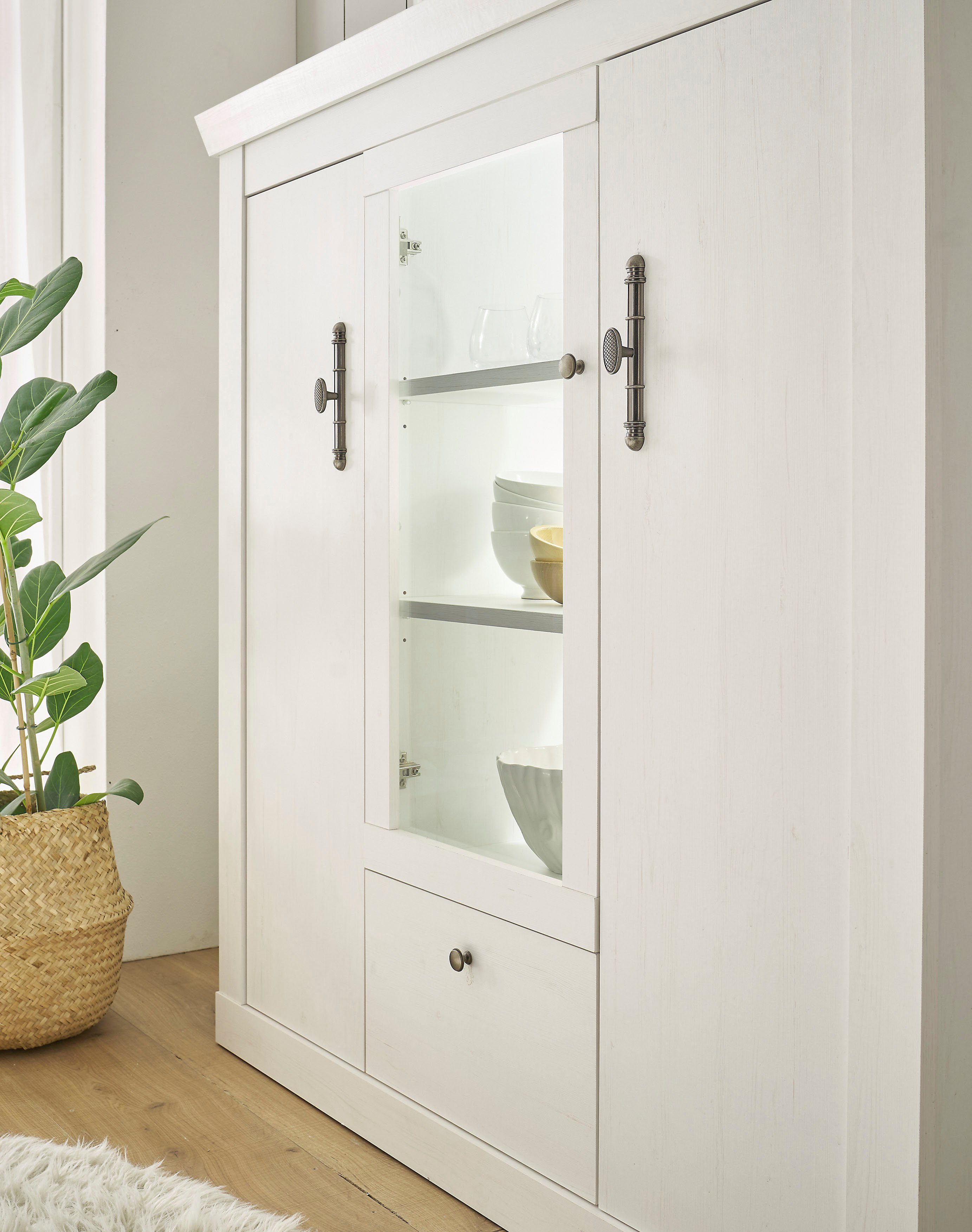 Home affaire Highboard Ravenna in romantische landelijke stijl, grepen van metaal, hoogte 146 cm