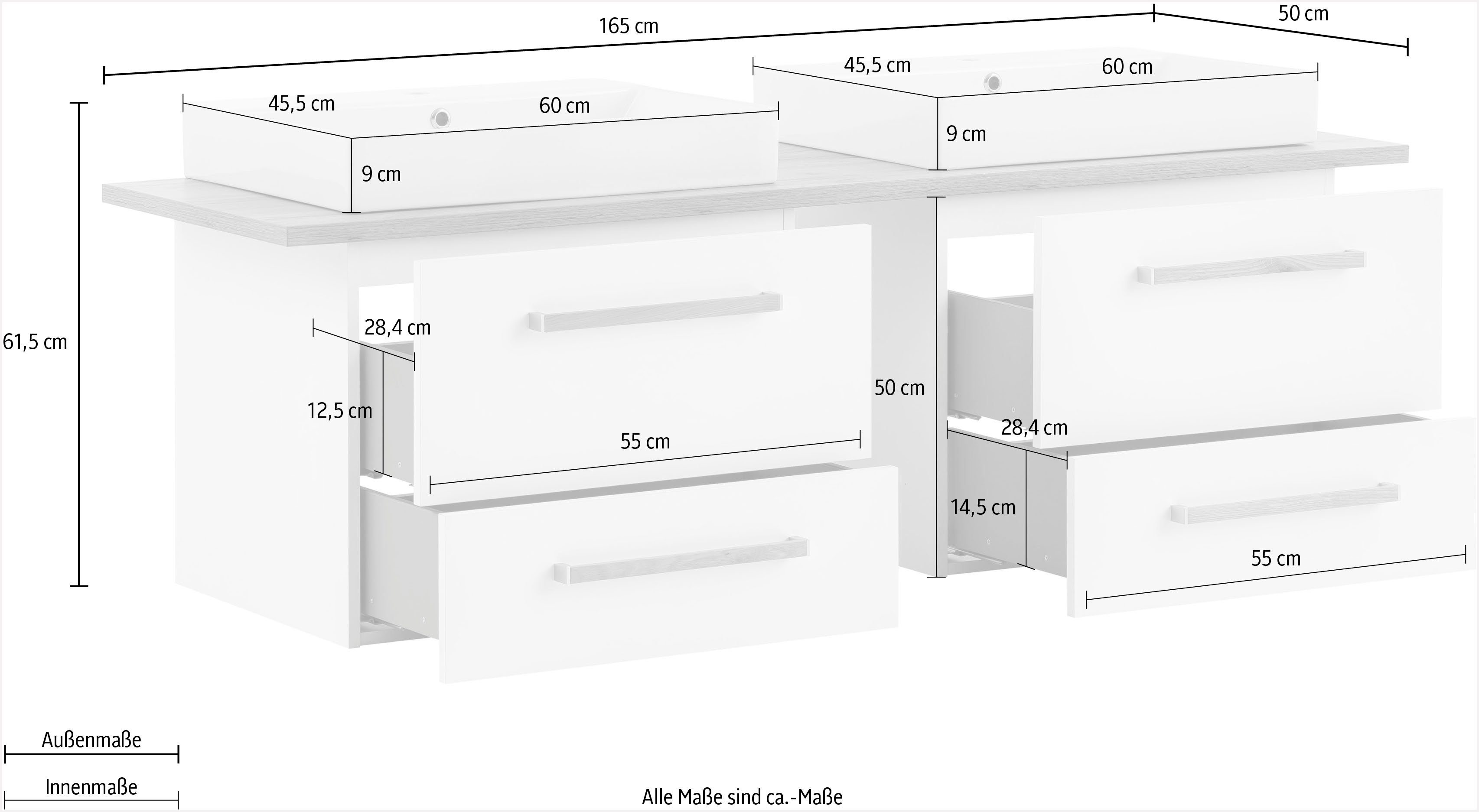 Schildmeyer Wastafelonderkast Duo 165 cm breedte