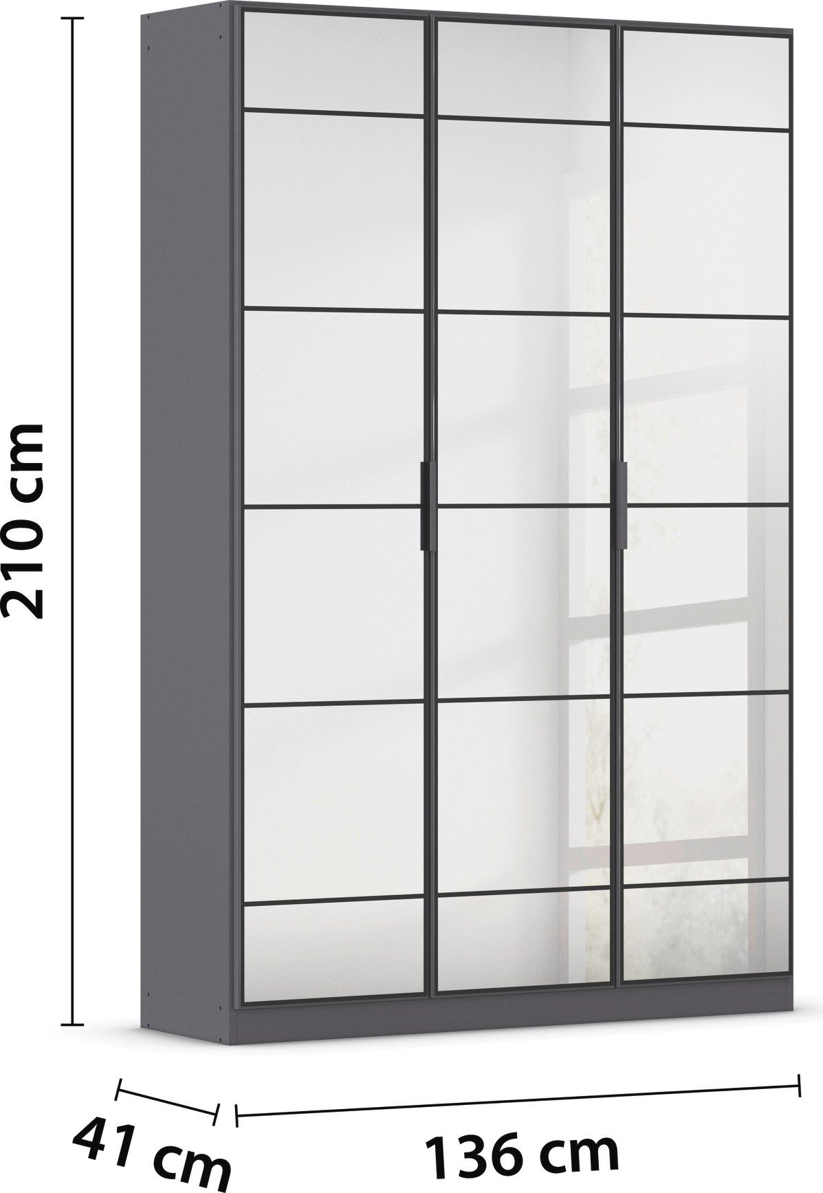 rauch Draaideurkast Kledingkast Kast Garderobe Slaapkamerkast ACERO Spiegelfront in moderne loft-look MADE IN GERMANY