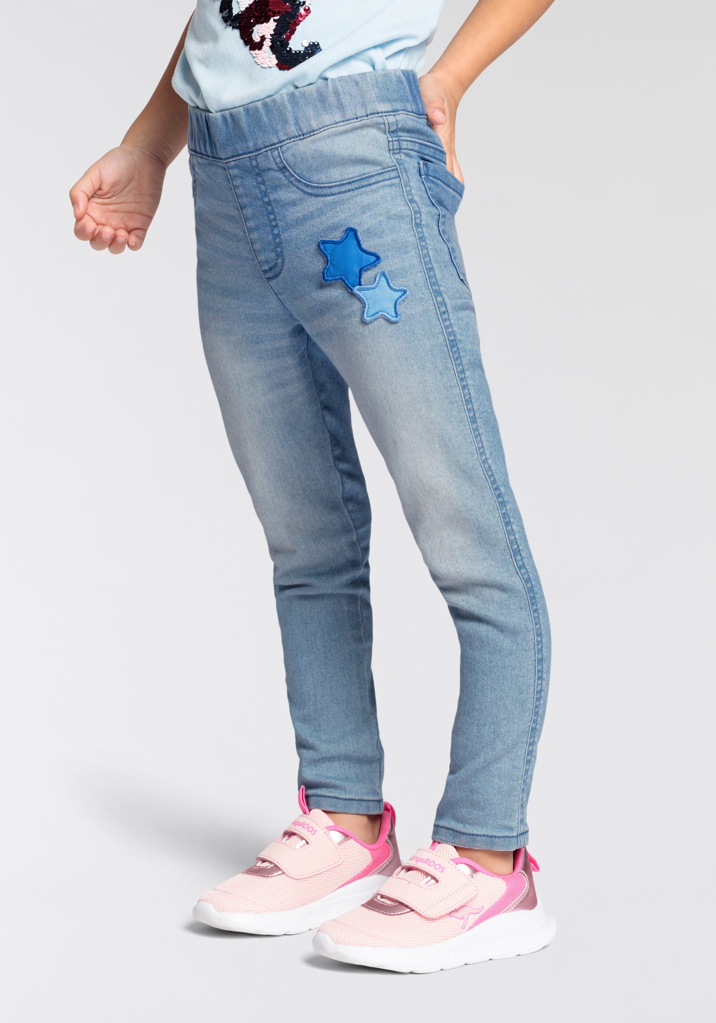 KIDSWORLD Jeggings Stretch-jeans in instapvorm smalle broekpasvorm, met used-wassing, normale...