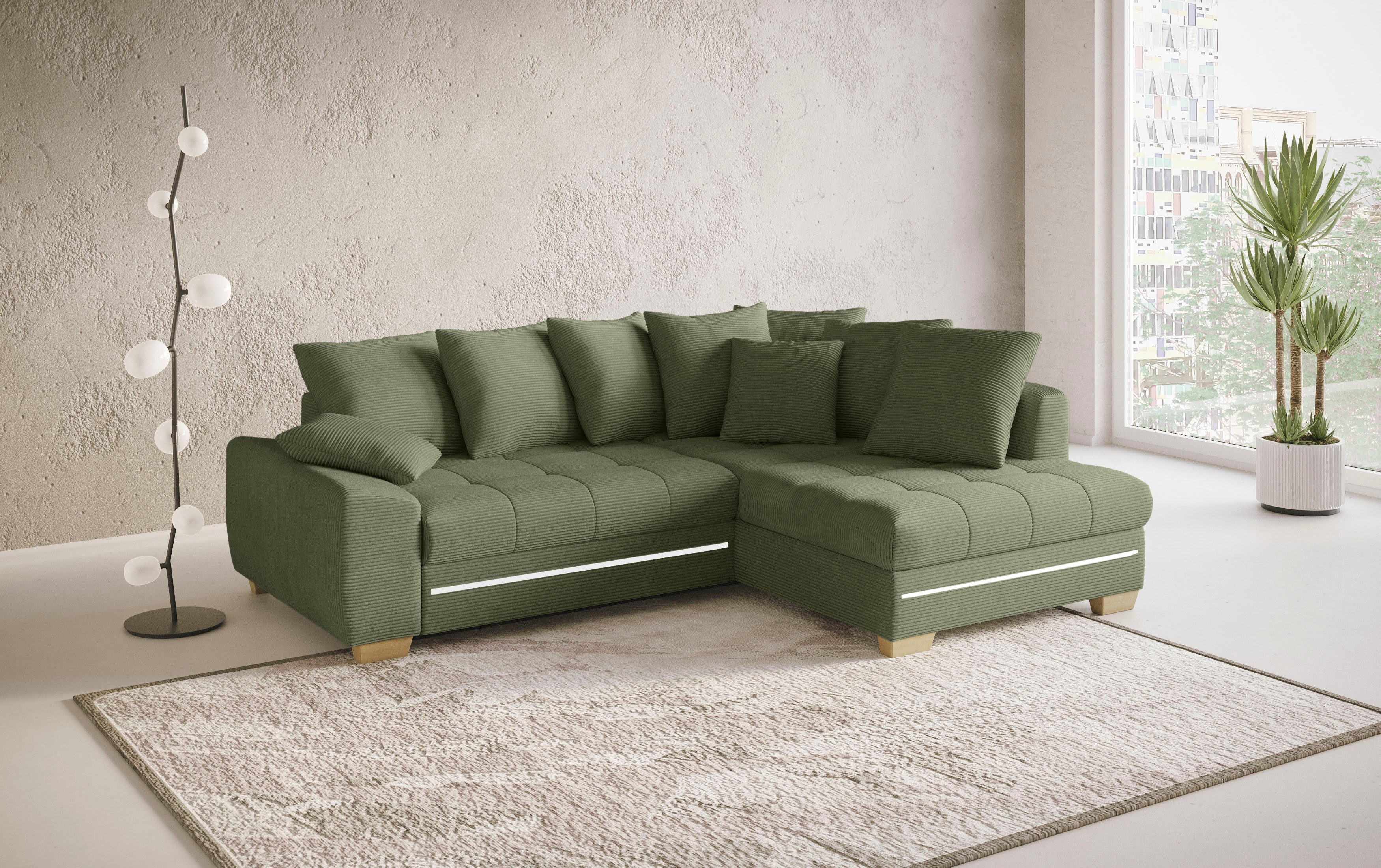 Mr. Couch Hoekbank Nikita II, L-vorm met koudschuim, rgb-led-verlichting, optioneel met bed, bedlade