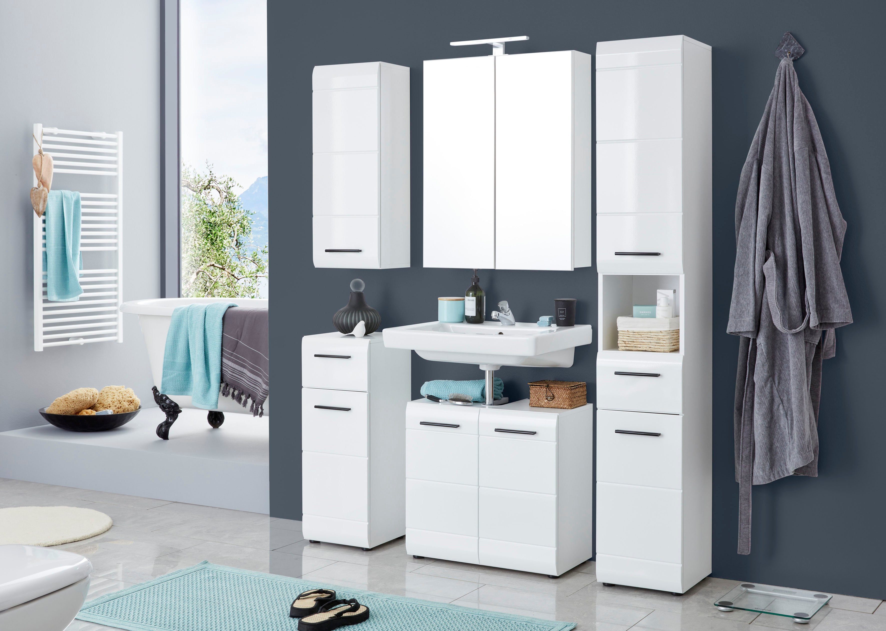 INOSIGN Badkamerserie Sovana Badkamermeubels met hoogglanzende fronten inclusief opbouwverlichting (set, 5-delig)