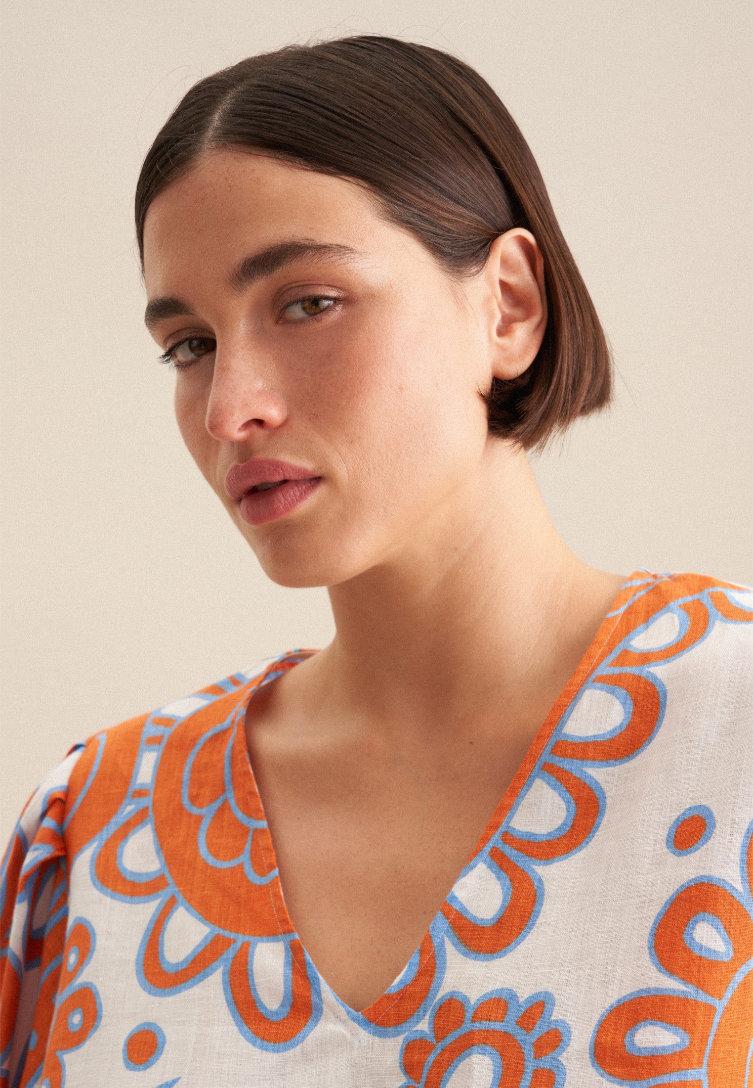 seidensticker Shirtblouse Zwarte roos 3/4-mouw v-hals paisley