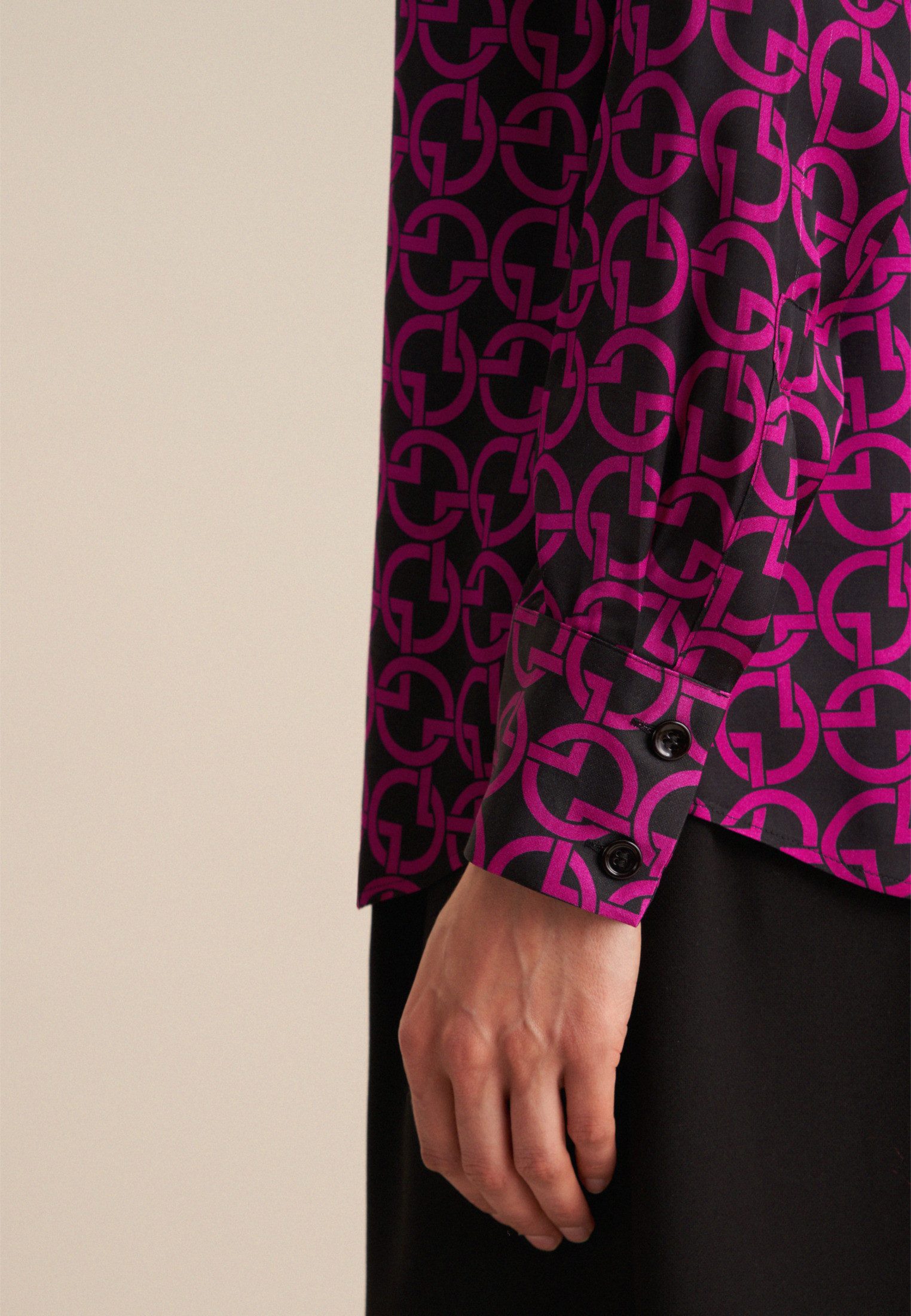 seidensticker Overhemdblouse Zwarte roos Lange mouwen kraag print