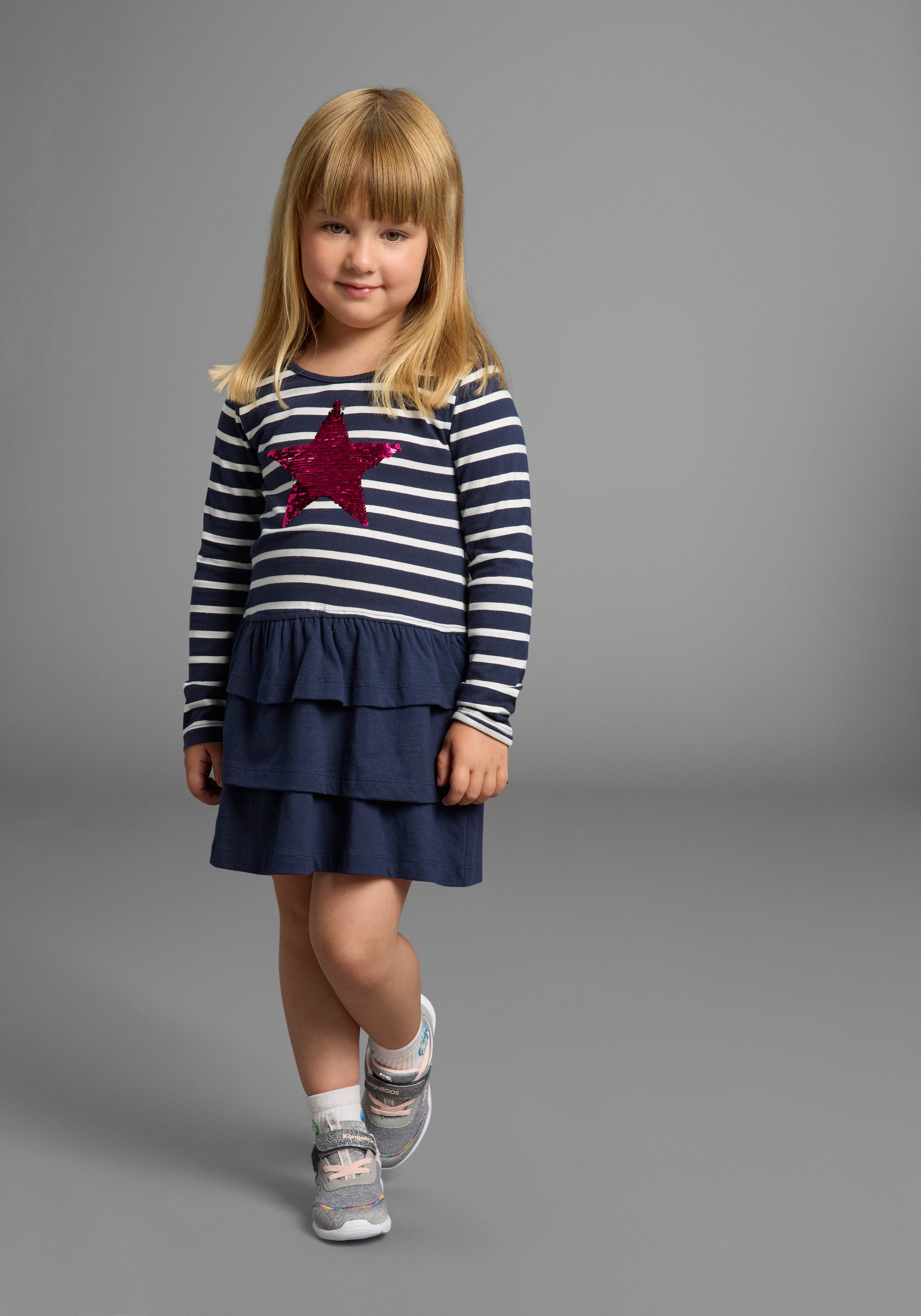 KIDSWORLD Jerseyjurk Voor kleine meisjes voor feesten en speciale gelegenheden, knie-vrije lengte, modieuze stijl