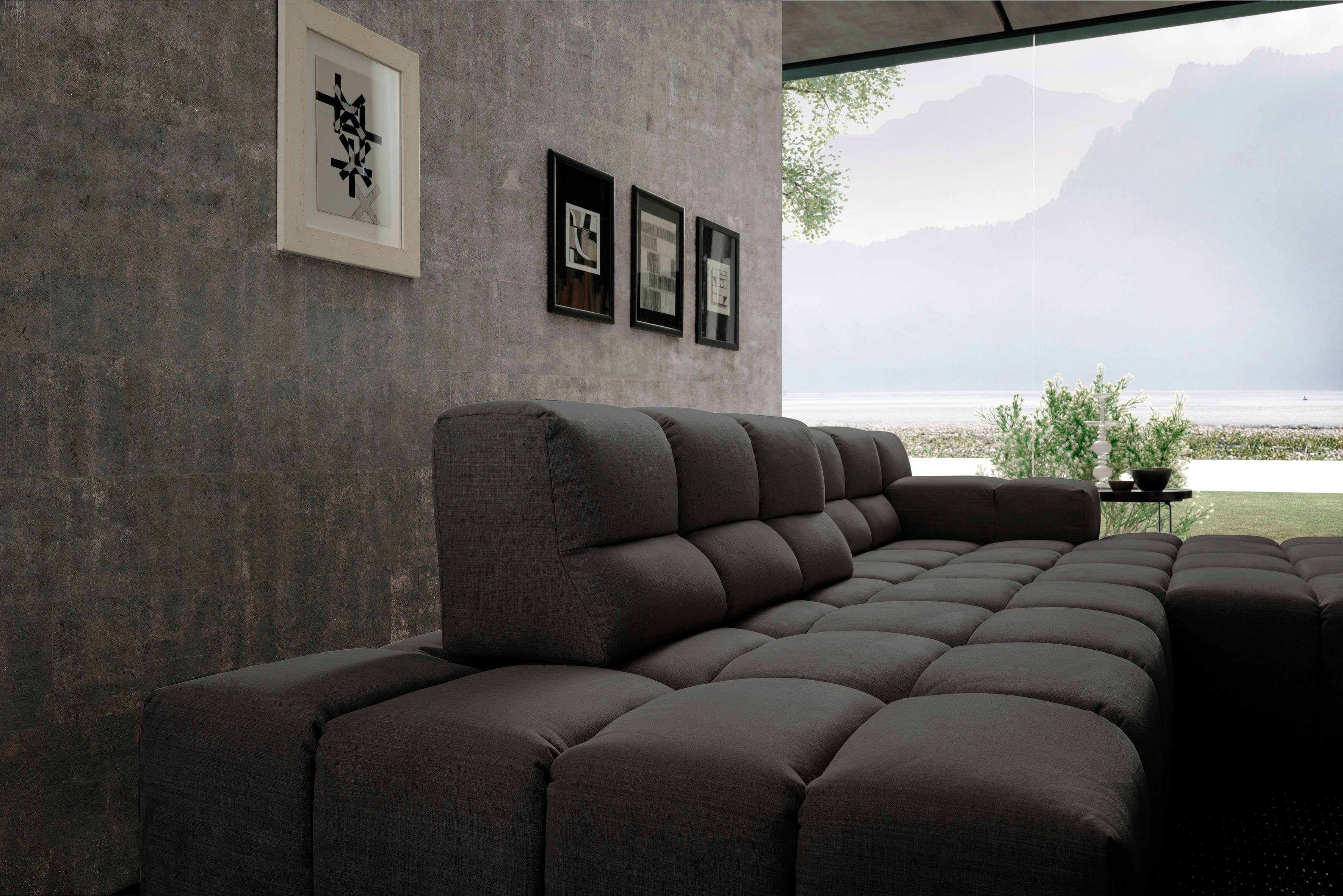 designwerk Hoekbank Temple, designsofa ontmoet hoog zitcomfort, L-vorm Recamiere links of rechts, met verstelling zitdiepte