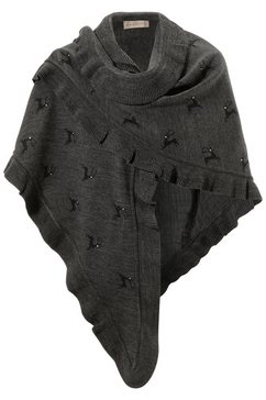 purset sjaal folkloreponcho met een hertmotief en glinstersteentjes grijs