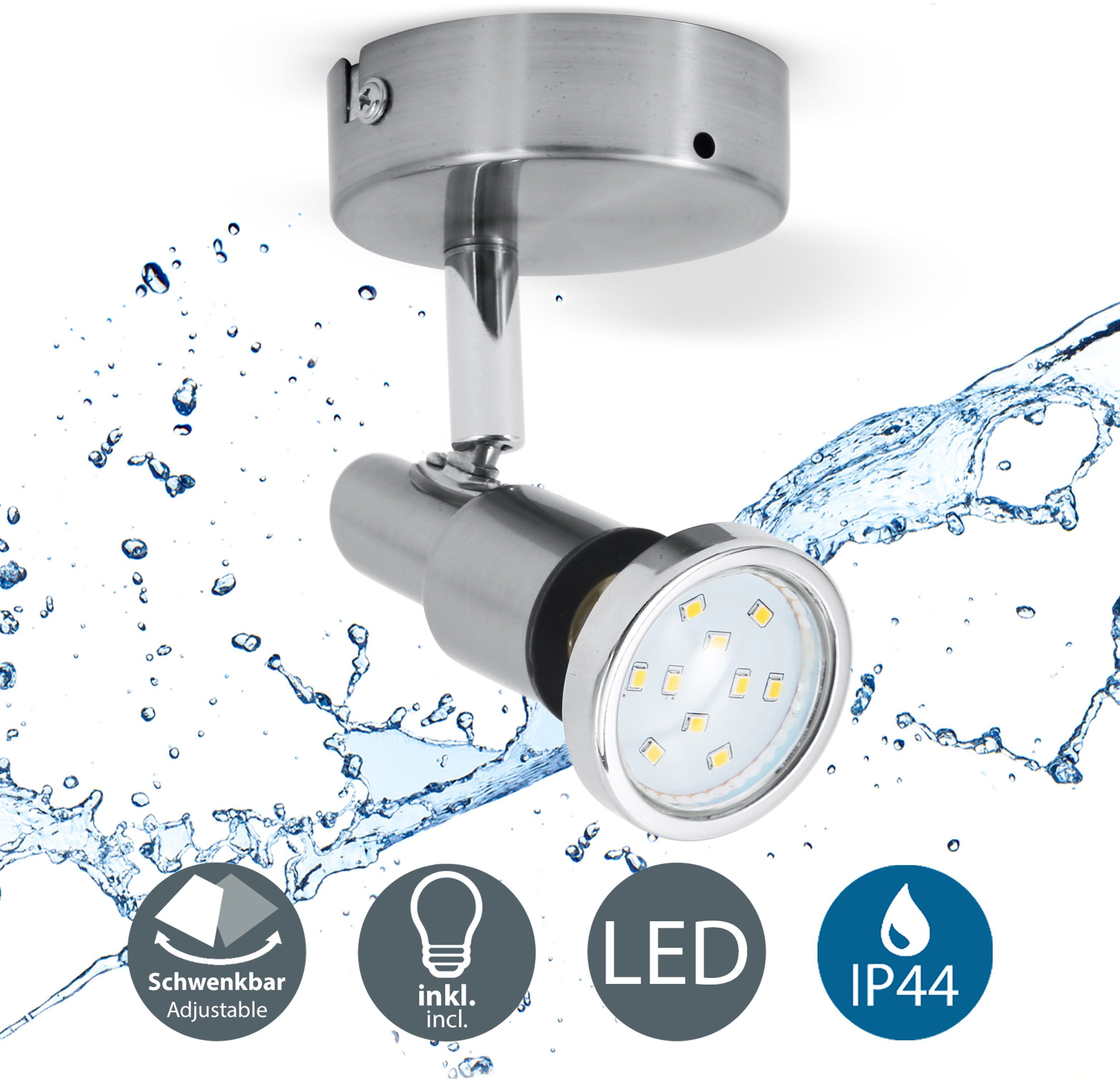 B.K.Licht Ledplafondspot voor buiten Aurel Wandlamp, plafondlamp, draaibaar, 5W 400lm 3.000K, GU10, IP44