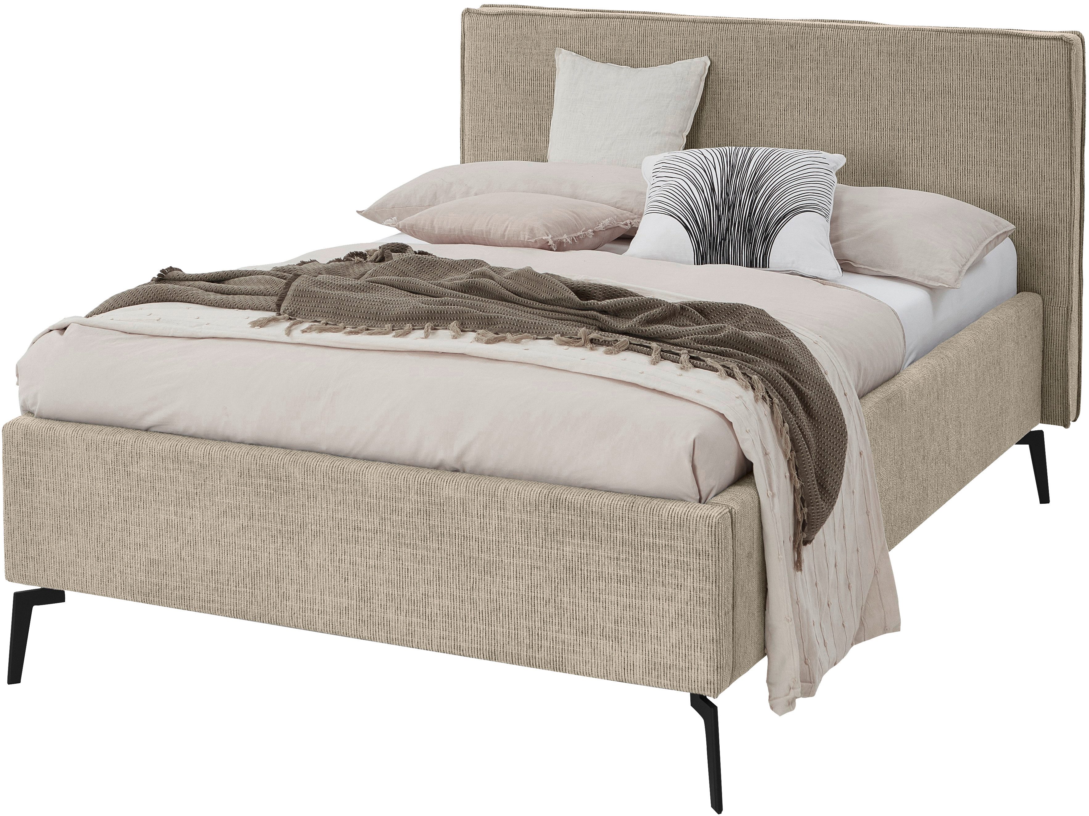 meise.möbel Gestoffeerd bed Riva II met zwarte metalen poten, naar keuze met bedkist