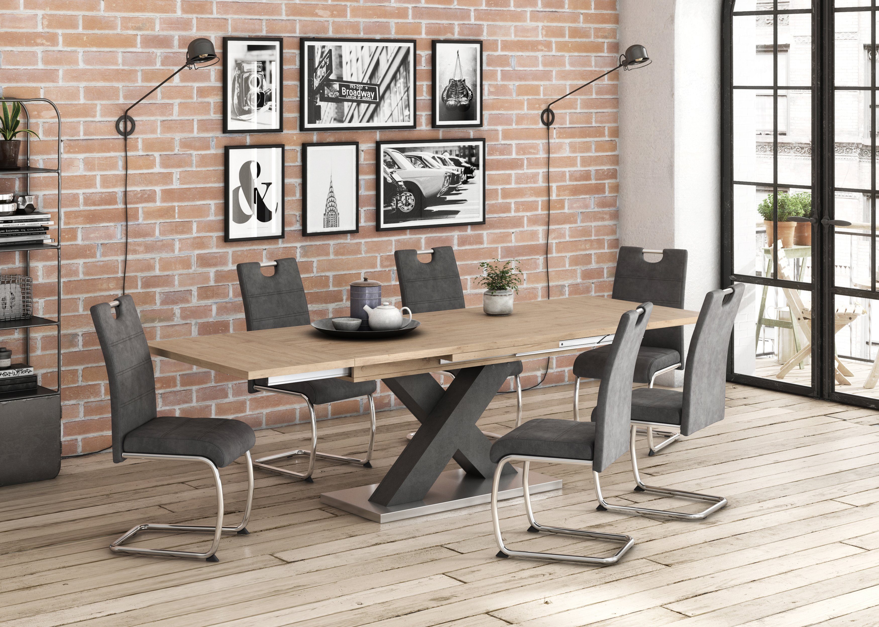 Mäusbacher Eettafel Comfort C met x-frame in grafiet en met uittrekfunctie, breedte 160-260 cm