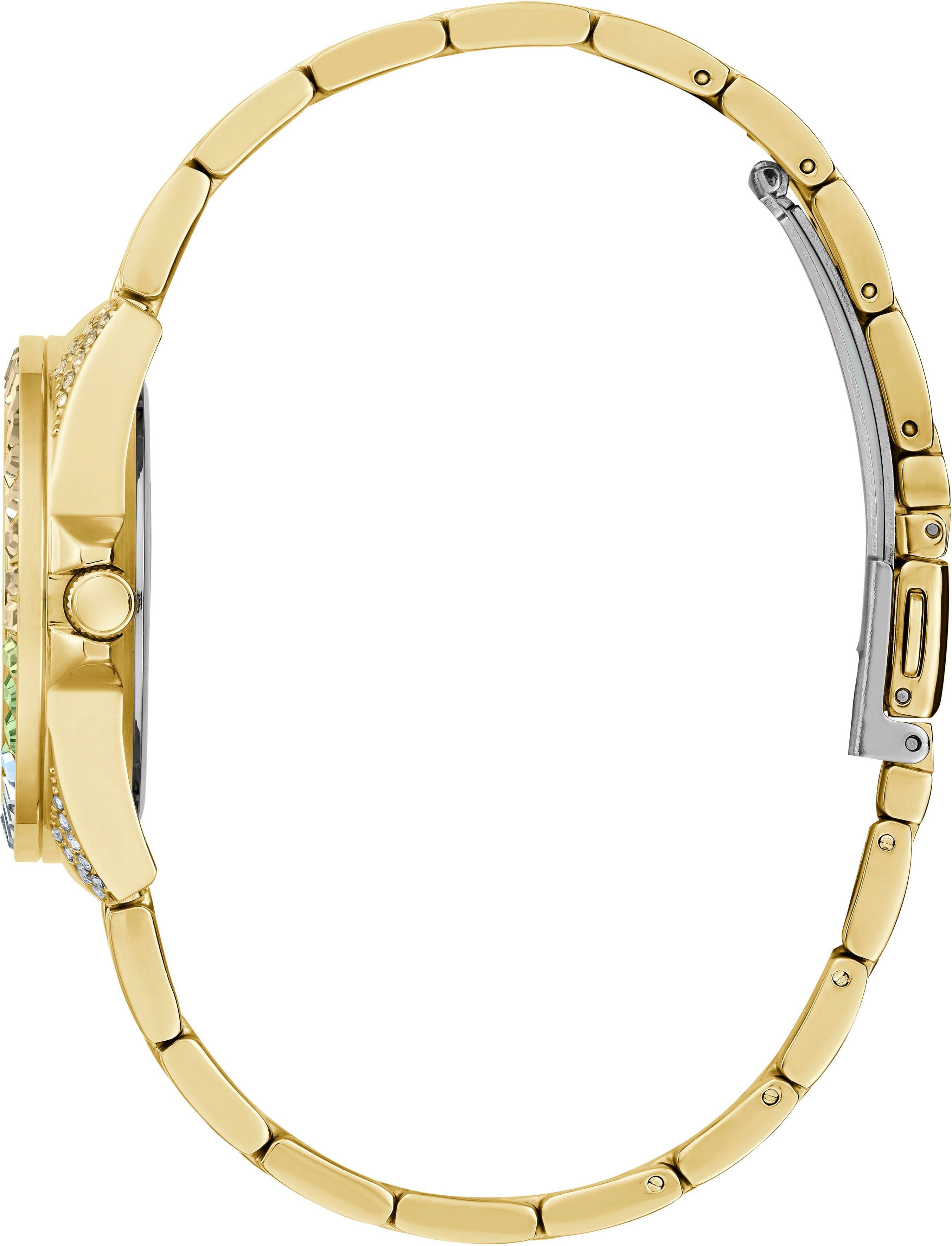 Guess Kwartshorloge Opaline Horloge, dameshorloge, datum, kristallen, mineraalglas, analoog