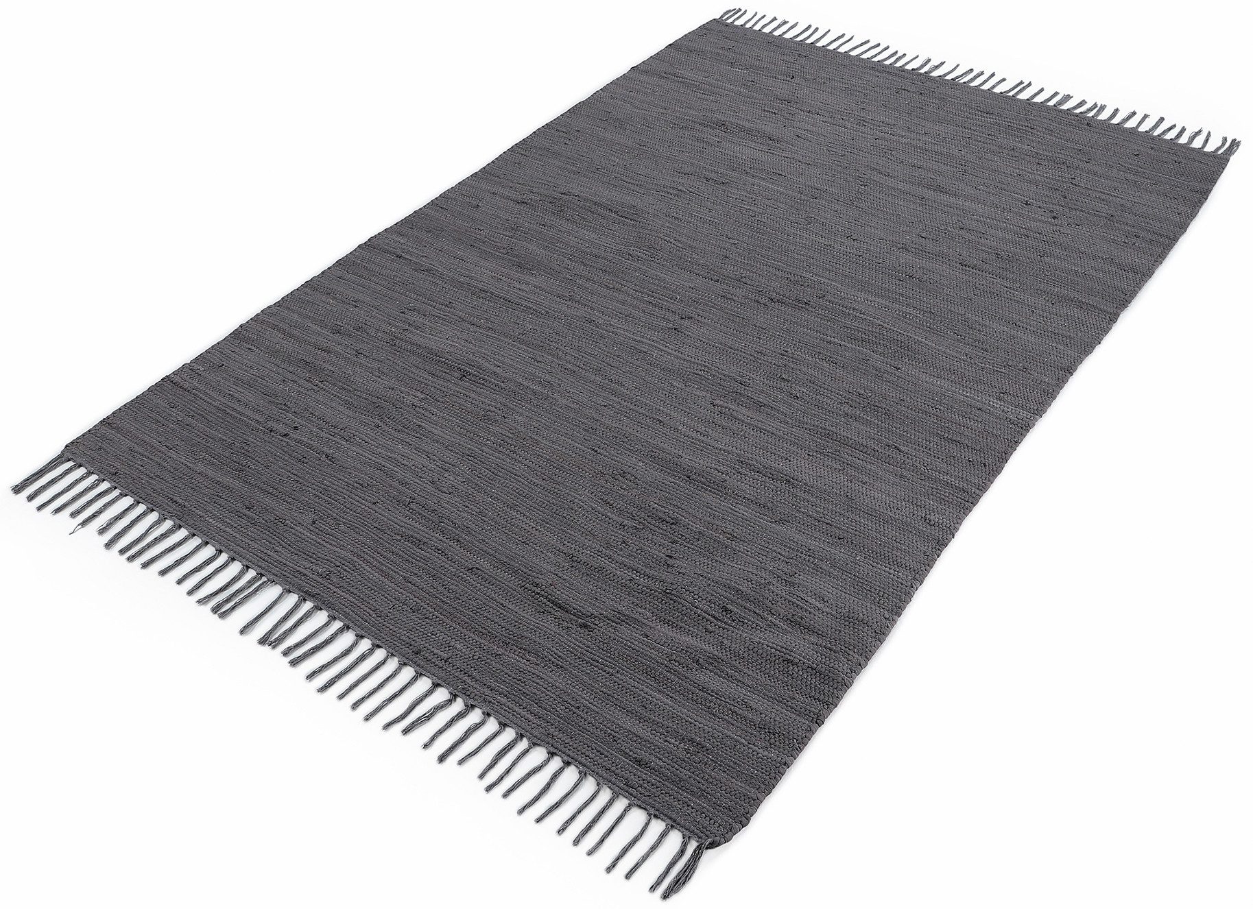 carpetfine Vloerkleed Kelim Chindi uni Tweezijdig te gebruiken kleed, puur katoen, met de hand geweven, unikleuren, met franje