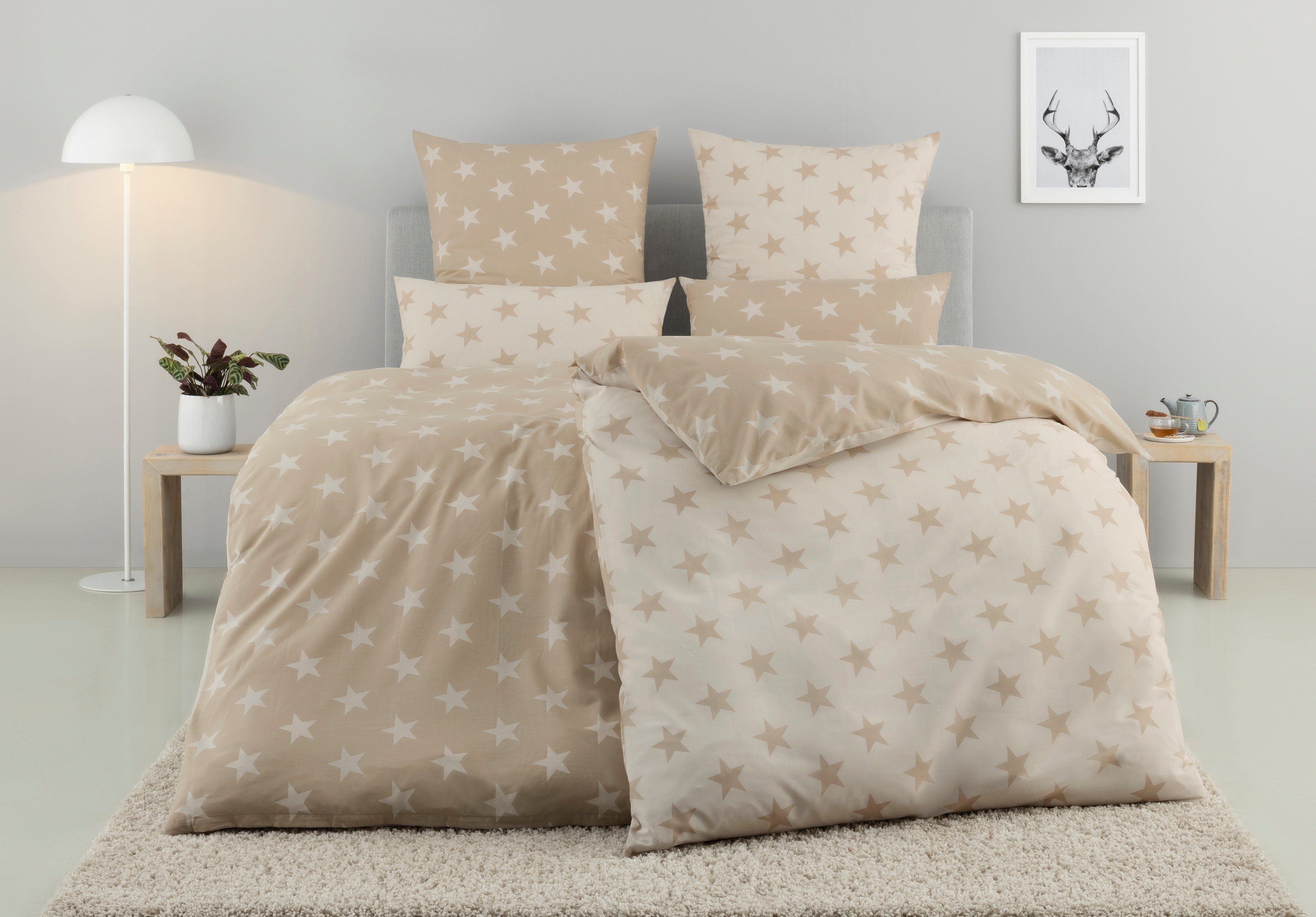 my home Tweezijdig te gebruiken overtrekset Stella Dekbedovertrek met sterretjes, kerst, winter dekbedovertrekken beige