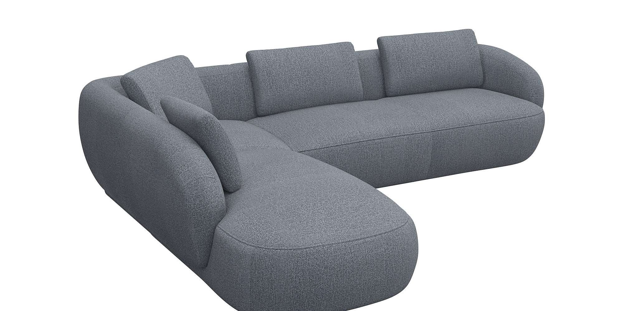 FLEXLUX Hoekbank Torino, rond, L-vorm, bankhoek met ottomane Modern, organisch bankontwerp, koudschuim, golfvering