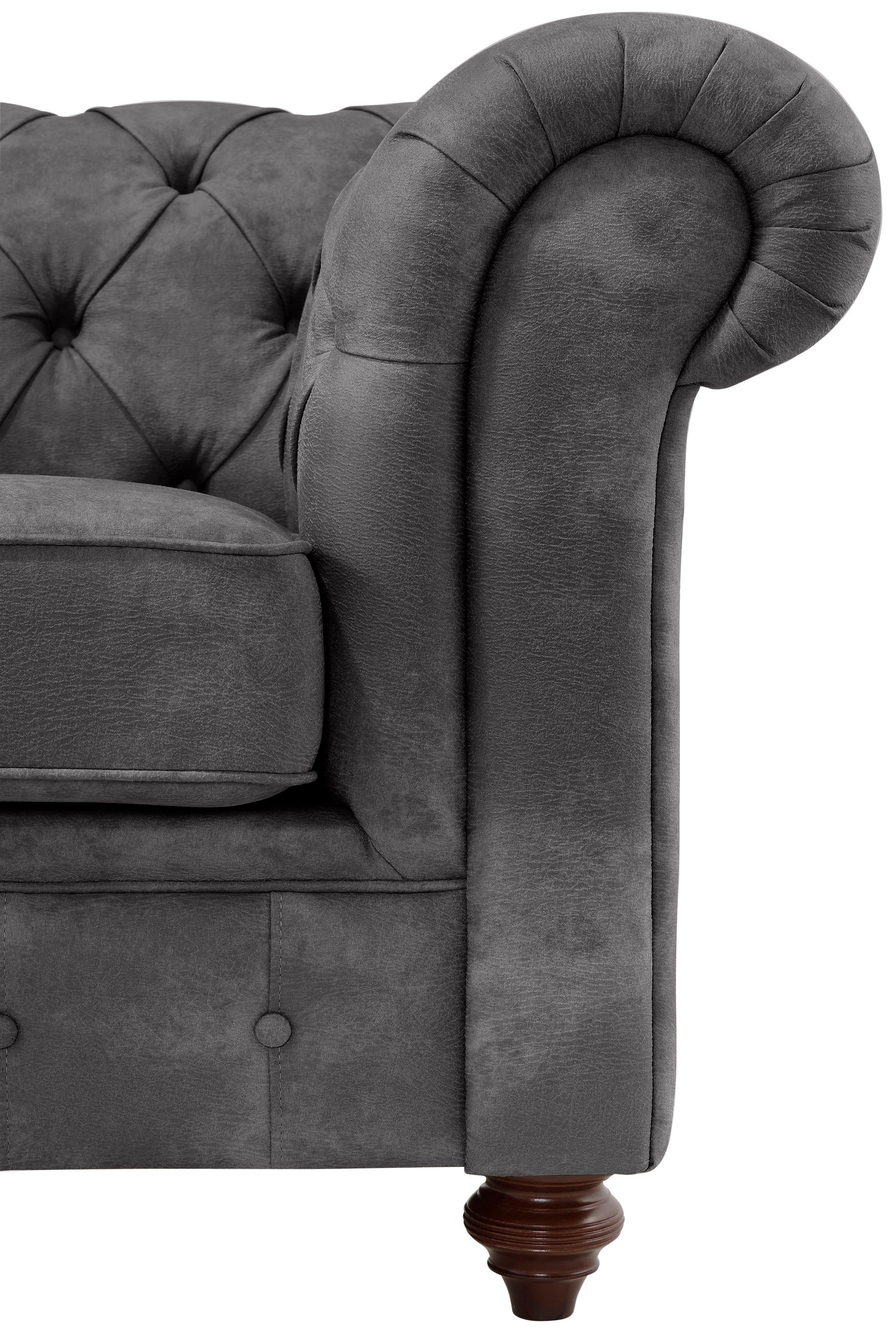 Home affaire Chesterfield-bank Chesterfield 2-zits B/D/H: 150/89/74 cm met hoogwaardige knoopdetails, ook in leer