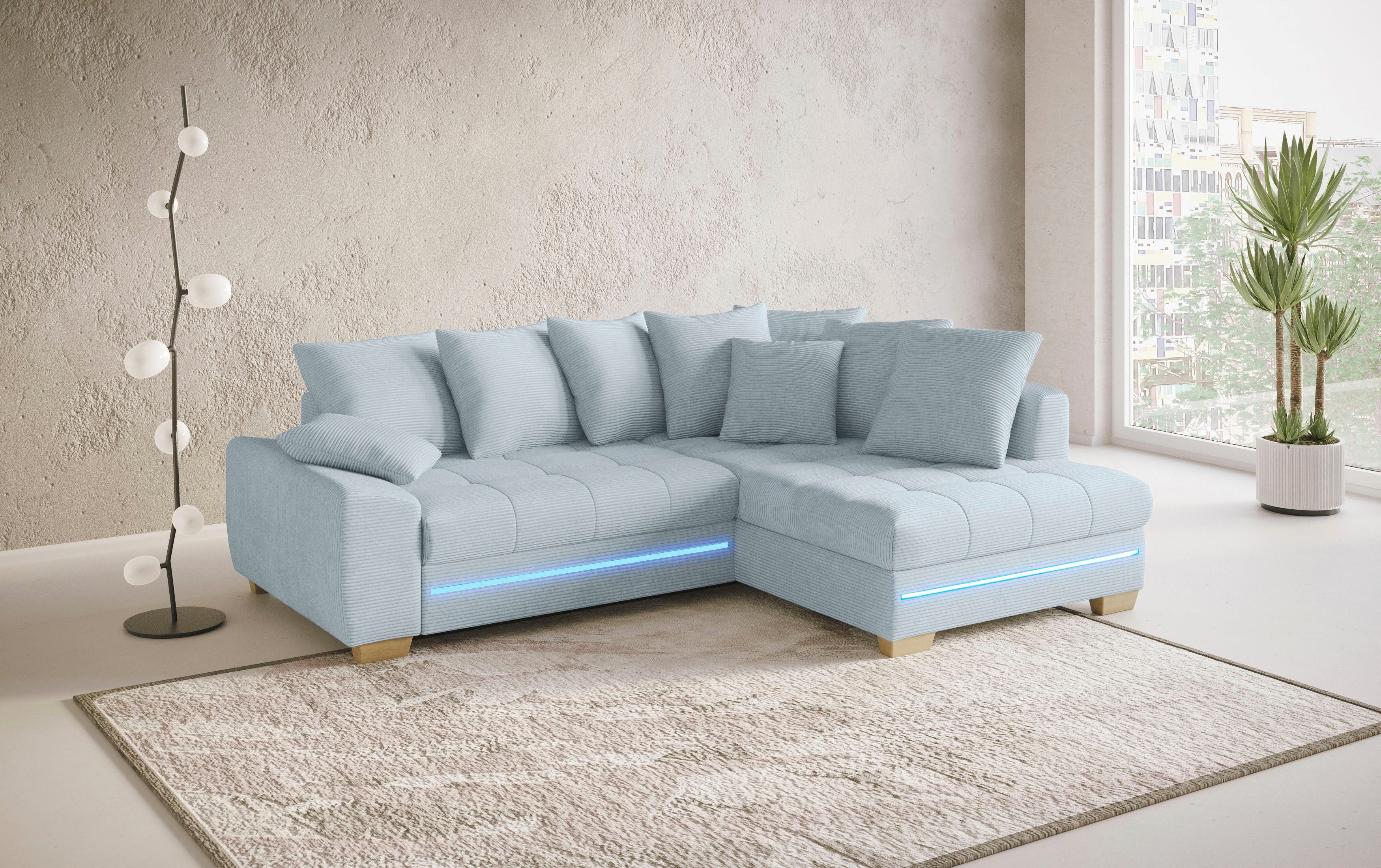 Mr. Couch Hoekbank Nikita II, L-vorm met koudschuim, rgb-led-verlichting, optioneel met bed, bedlade